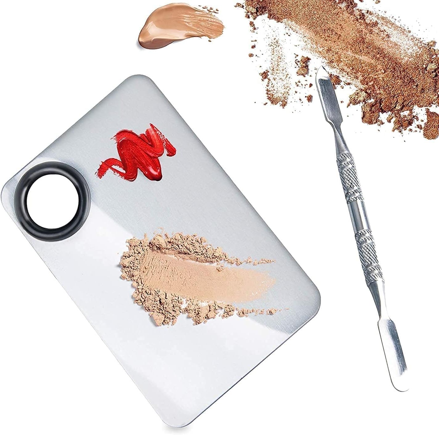 Makena Makeup Palette, Upgrad Stainless Steel Metal Mixing Palette with Spatula Artist Tool for Mixing Foundation Nail-Art