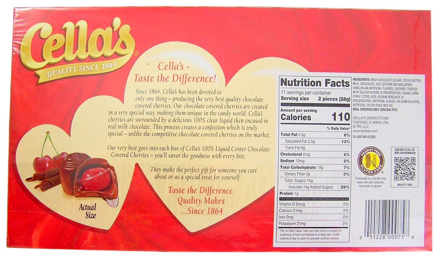 Cellas Delicious Cherry Covered with Real Milk Chocolate 22 Foil Wrapped Cherries 11 Oz