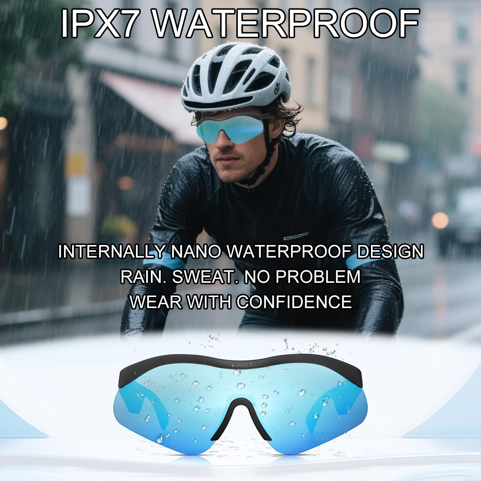 Occhiali intelligenti, occhiali da sole AI, occhiali da sole Bluetooth per uomo/donna, traduzione in tempo reale oltre 150 lingue, nano IPX7, impermeabili IPX7, cuffie con orecchio aperto