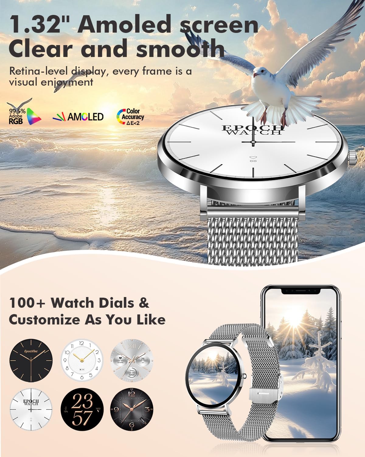 NOVEA Smartwatch damski z funkcją telefonu (biały)