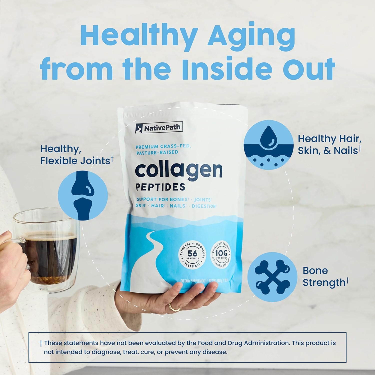 NativePath Collagen Peptides Protein - Hydrolyzed Type 1 & 3 Collagen Powder for Skin, Hair, Nails - 19.8 oz (56 Servings) — Amazon image 3