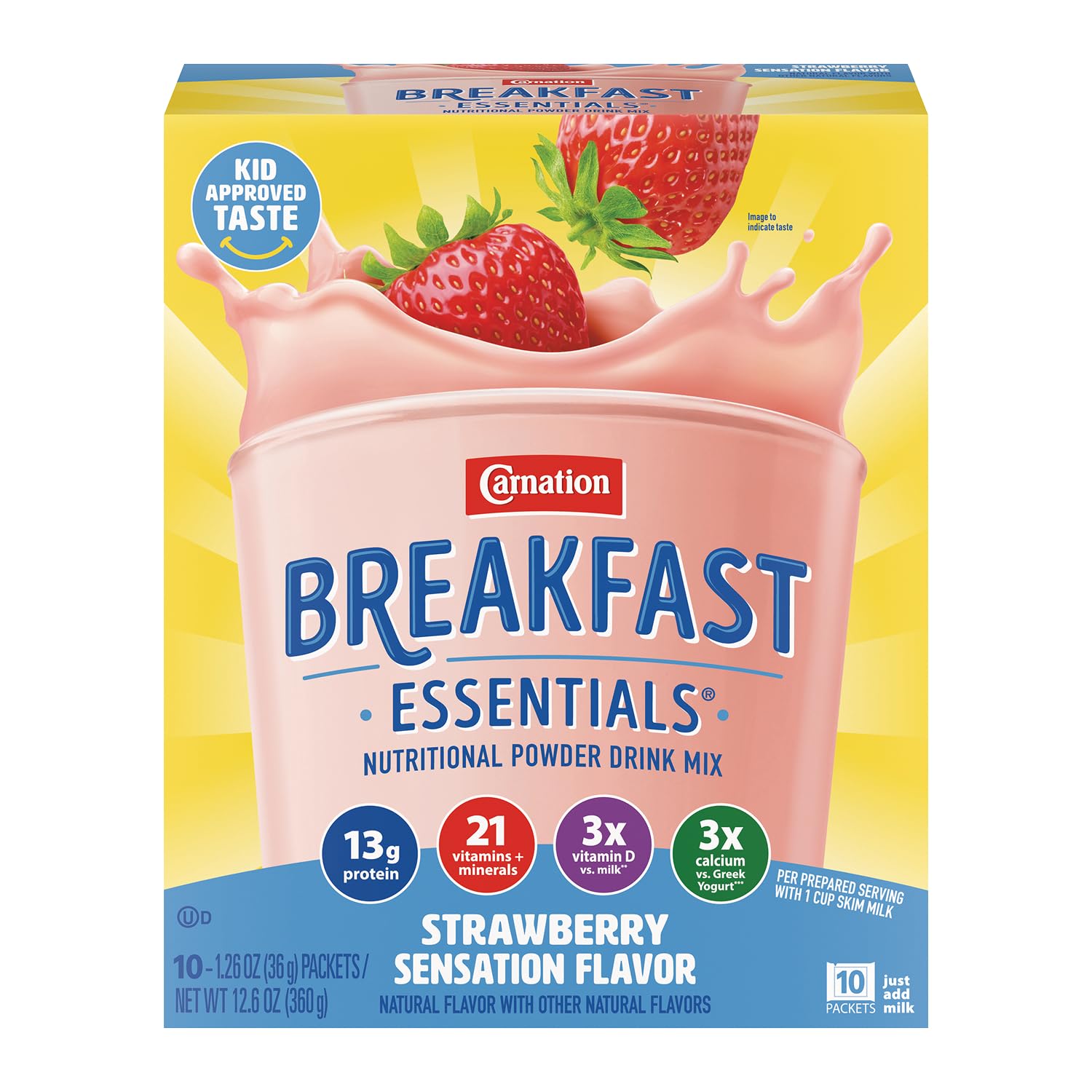 Carnation Breakfast Essentials Complete Nutritional Drink Strawberry 1.26 oz. Packet 60 Ct
