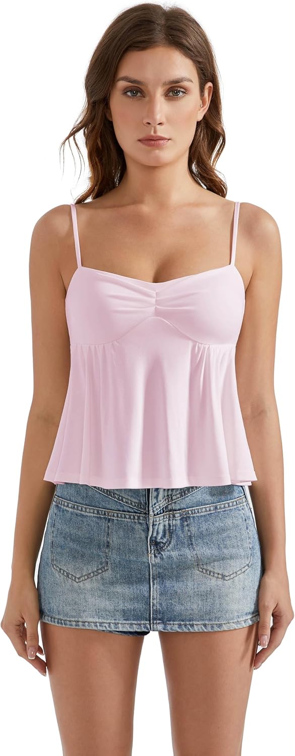 OMKAGI Cute Peplum Camisole Tops for Women Built in Bra Sleeveless Going Out Tank Top - Image 3