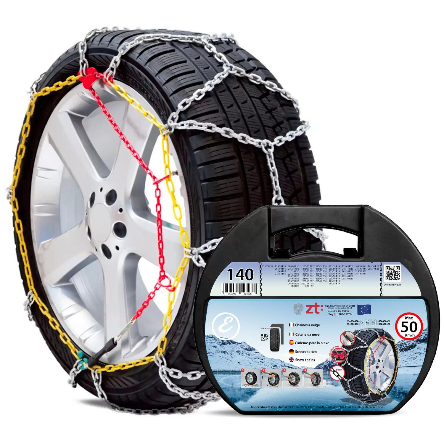 Catene Da Neve In Metallo 9 mm Omologate TUV e GS Onorm Montaggio Rapido Per Auto Macchina Furgone SUV Con Tensionatore Autobloccante (Misura 140)