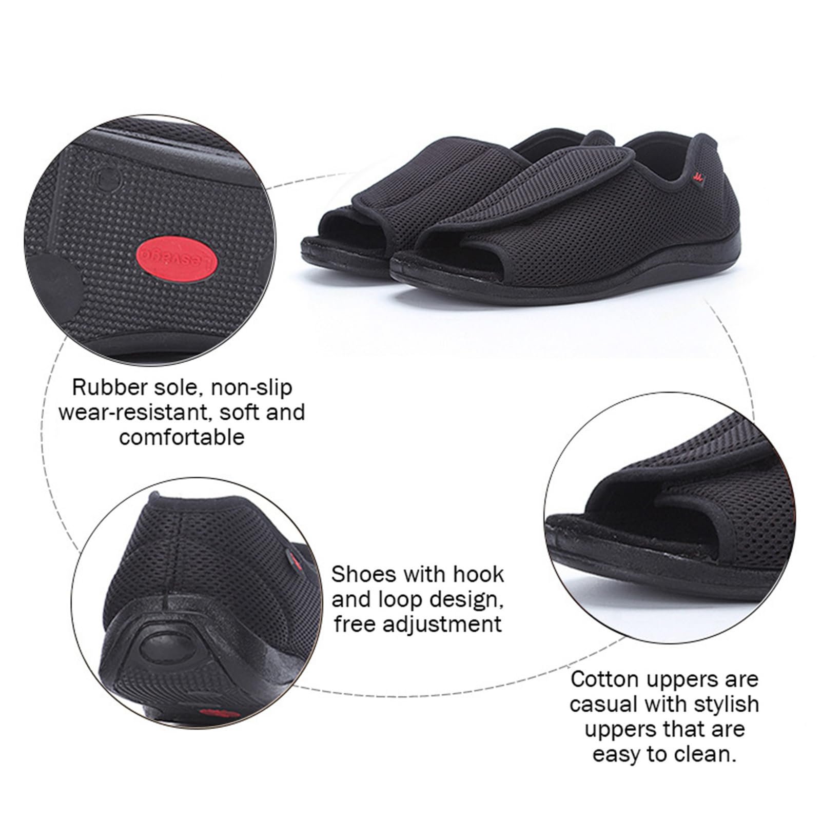 Zapatillas Hombre Zapatos para Diabéticos Ajustables Sandalias para Caminar con Punta Abierta Extra Ancha para Pies Hinchados Y Edemas