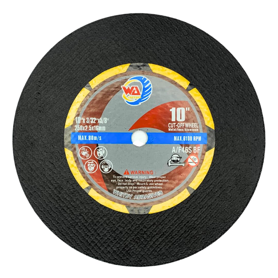 WA - 10 unidades, discos de corte finos de metal y acero inoxidable, 10 x 3/32 x 5/8 pulgadas, máximo 6.100 RPM