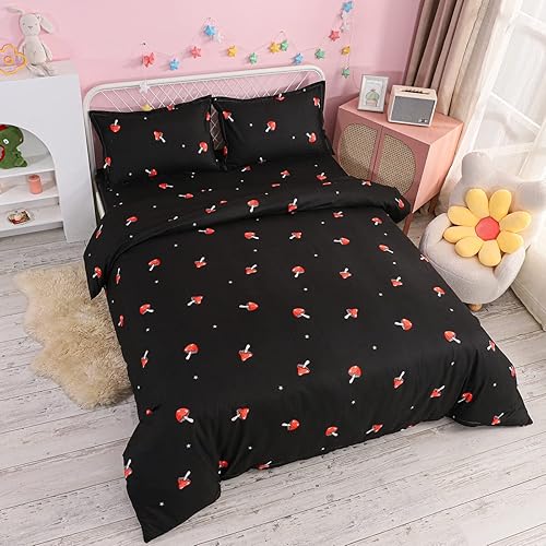 Miniatura 5 de Juego de ropa de cama de hongos tamaño Queen para niñas, bonita decoración de hongos, funda de edredón reversible de dibujos animados Kawaii con