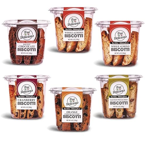 True Delicious Colección italiana BISCOTTI - Paquete de 6, galletas artesanales, sabores surtidos..