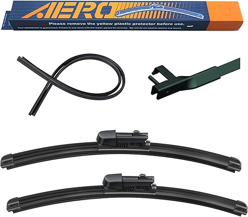 Vista 102 de AERO Avenger - Limpiaparabrisas prémium PTB de 26 + 20 pulgadas para todas las estaciones con repuestos de goma adicionales, repuesto del