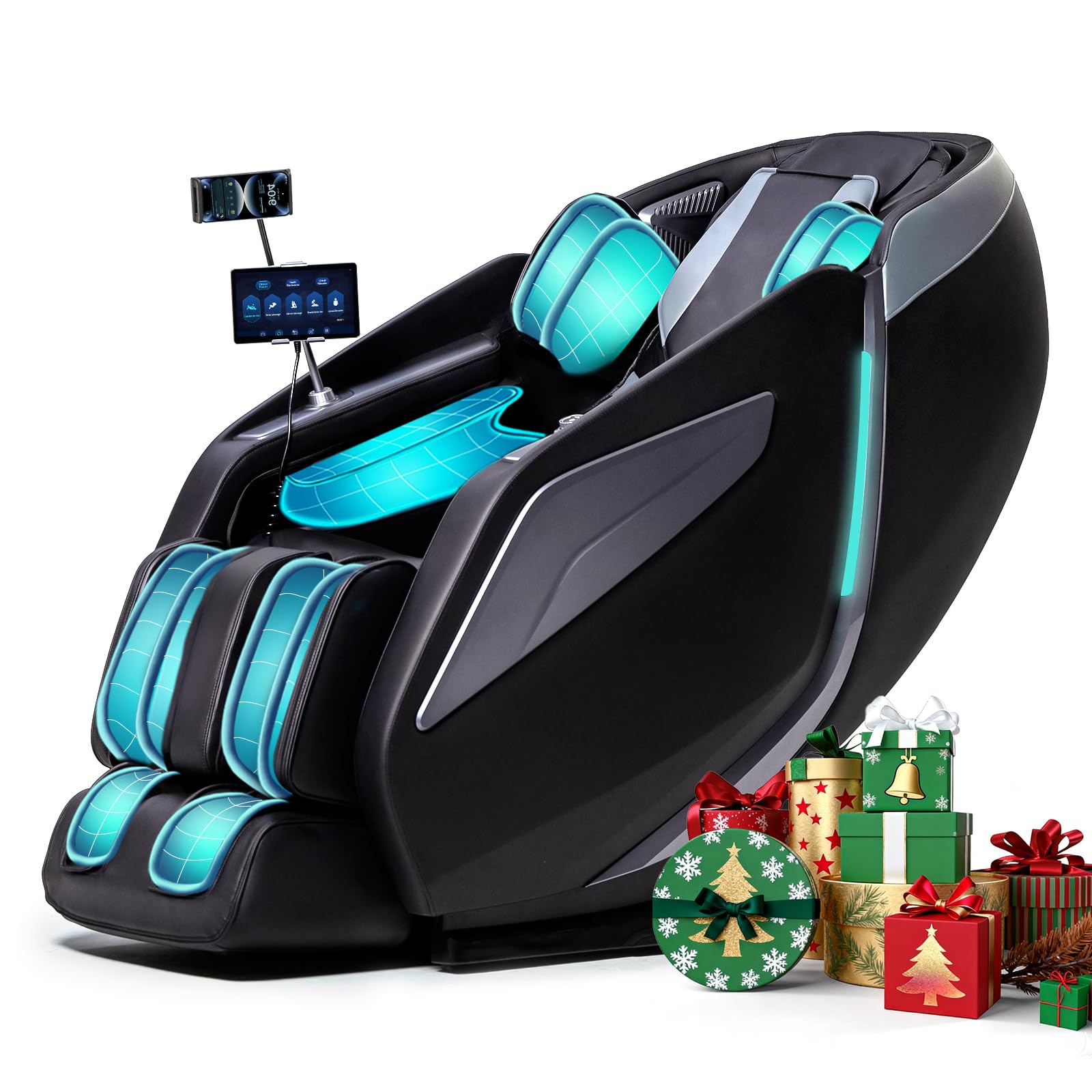 Full Body Zero Gravity Massage Chair with Body Scan 4D Intelligent Shiatsu Strecth Massage, Back/Leg Heated with AI Voice Control Bluetooth Speaker Airbags SL Track Massage Black