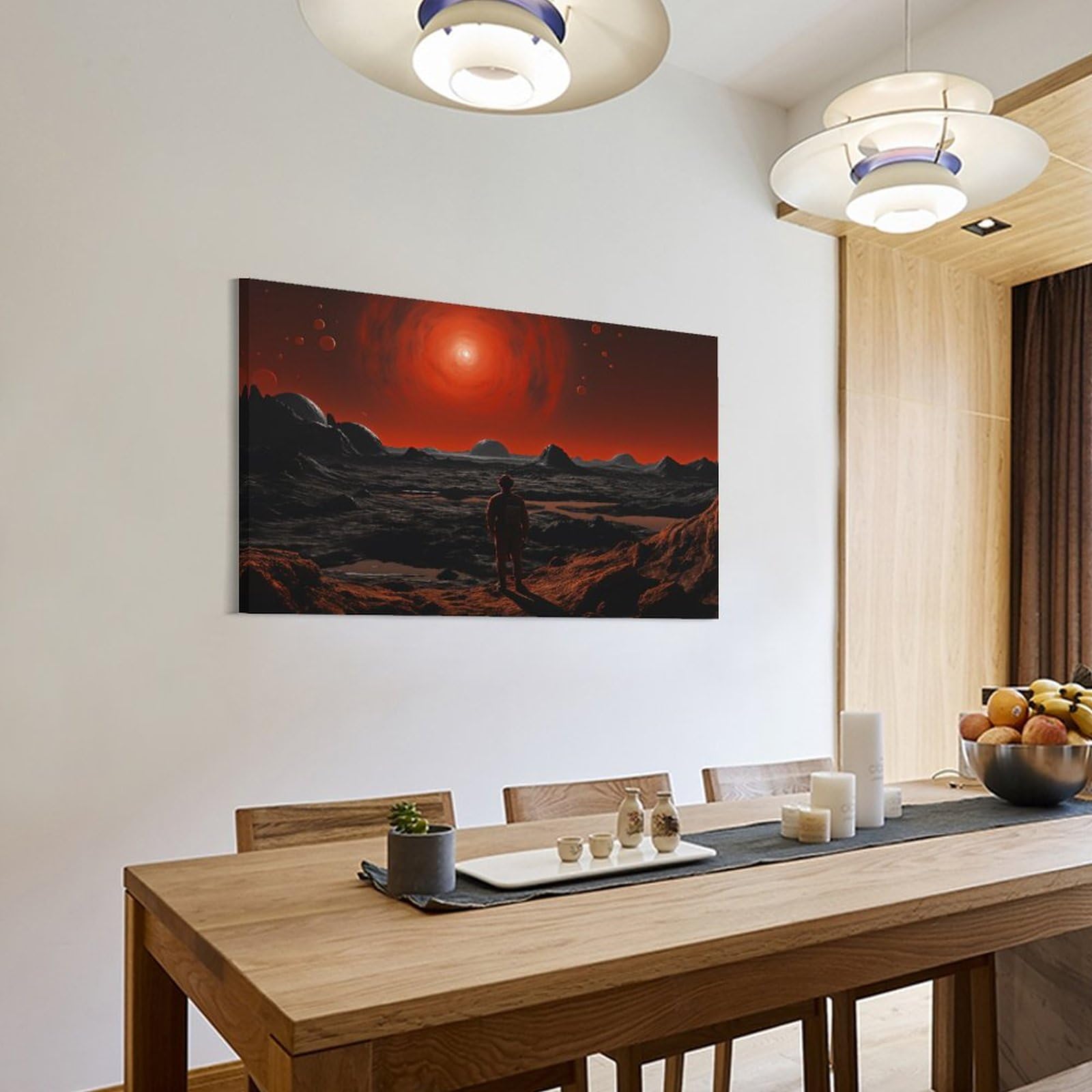 Inquietante spazio deserto tela Wall Art per camera da letto Red Sun Fantascienza Fantasy Wall Decor Poster per camera estetica