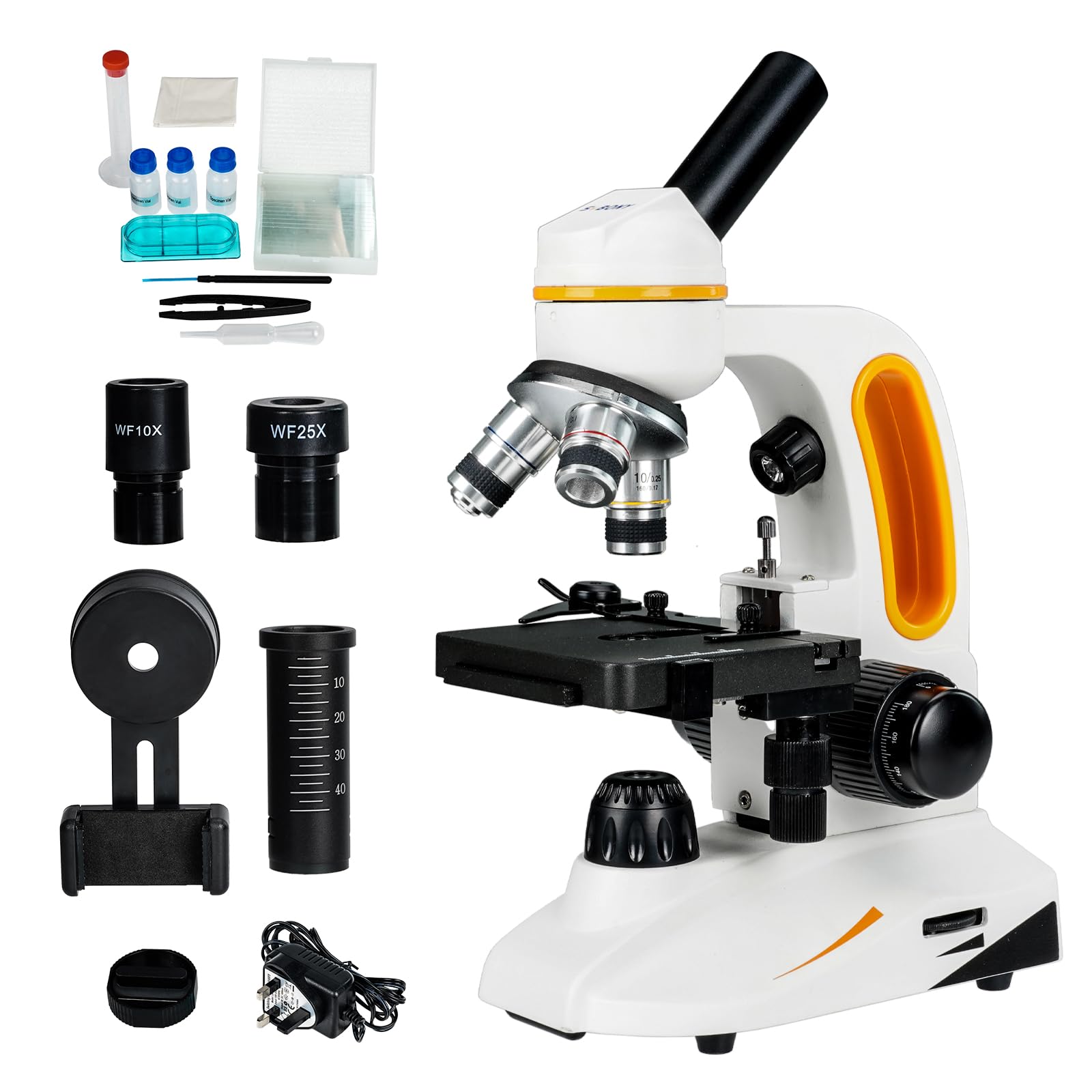 Svbony SM202 Microscope, 80x-2000x Magnification Compound Microscope Kit, with Mechanical Stage Smartphone Holder Dual LED Illumination, Compound Monocular Microscope for Adults Agriculture