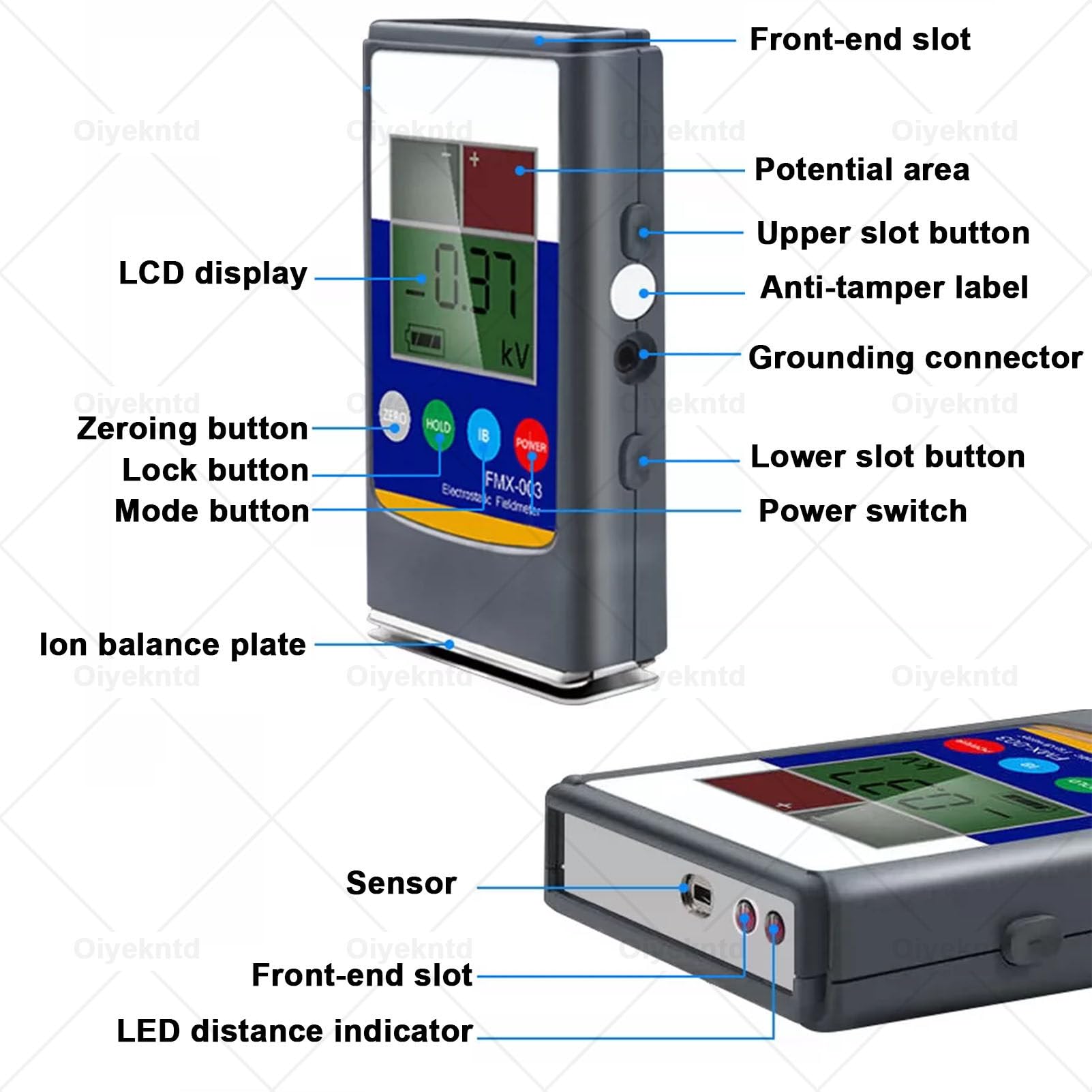 Miernik pola elektrostatycznego, ręczny tester elektrostatyczny (0–20 kV / 30 kV), detektor pola antystatycznego z wyświetlaczem LCD, tester równowagi jonowej – do tekstyliów, włókien, papieru 20KV