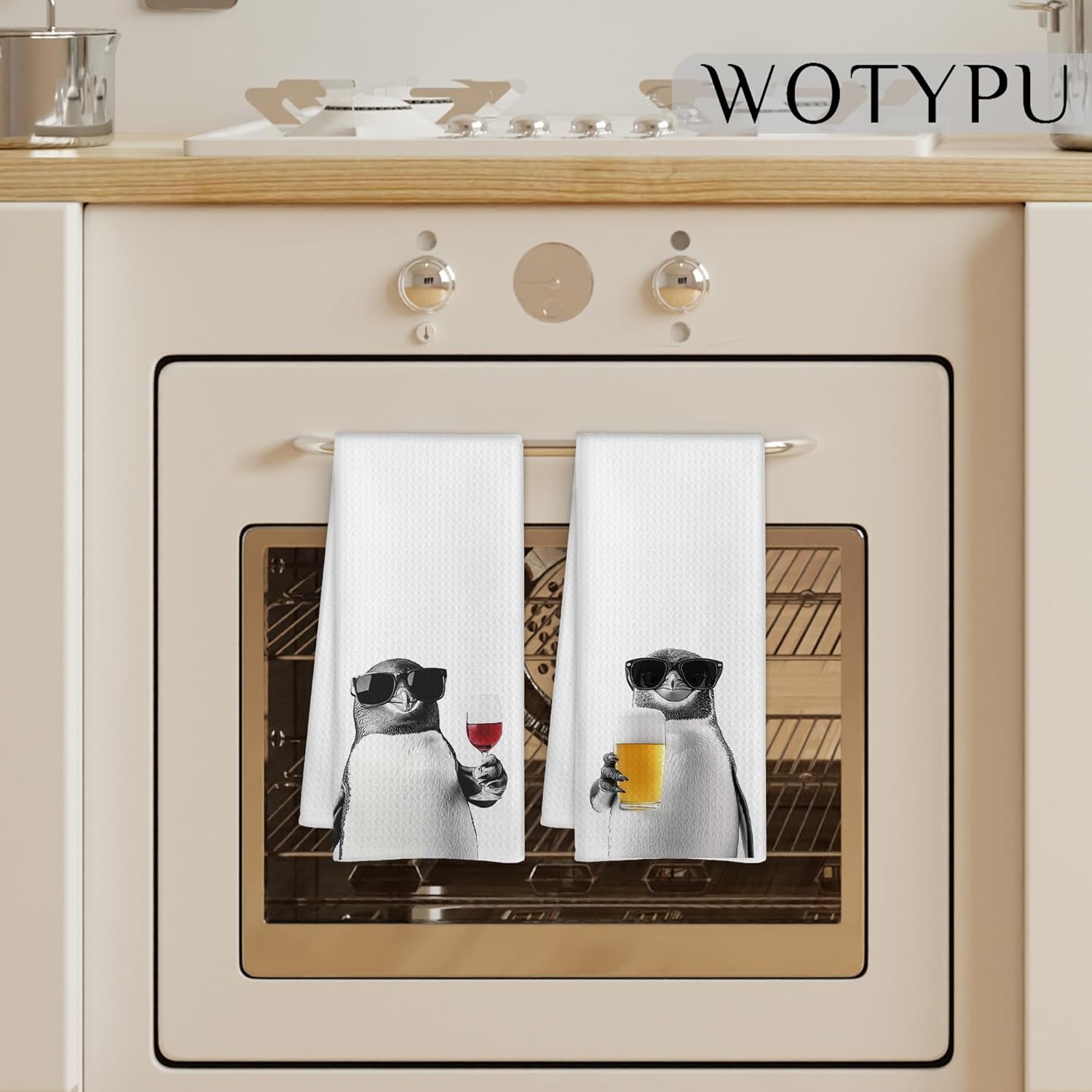 Funny Penguin Kitchen Bar Towels, Penguin Gifts for Women Men, Gifts for Wine Beer Lovers Decorative Hand Towels for Kitchen Bar Cart Decor, 16x24 Inch Set of 2 - Image 3