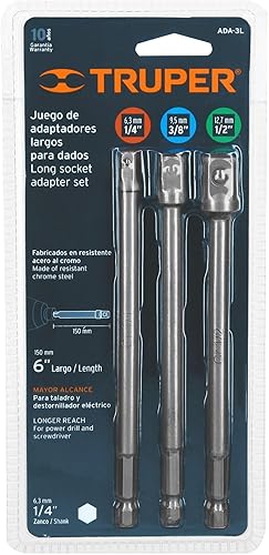 Miniatura 3 de Juego de adaptadores de dados largos, 1/4,3/8 y 1/2 ', 3 piezas