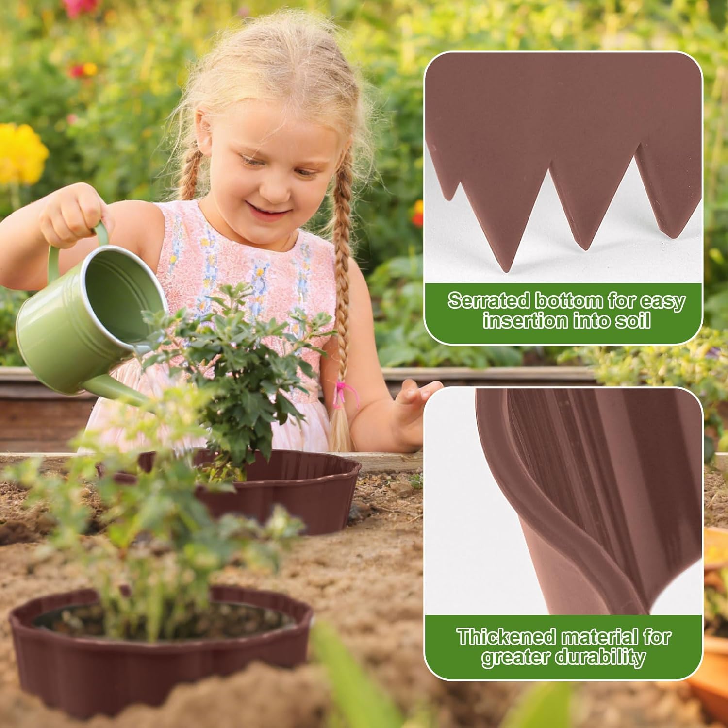 6 Pack Round Planting Grow Rings,10" Planting Protective Round Edging, Plant Support Rings to Protects Plants, Deep Watering Plant Collars for Vegetables Herbs Flowers (Brown)