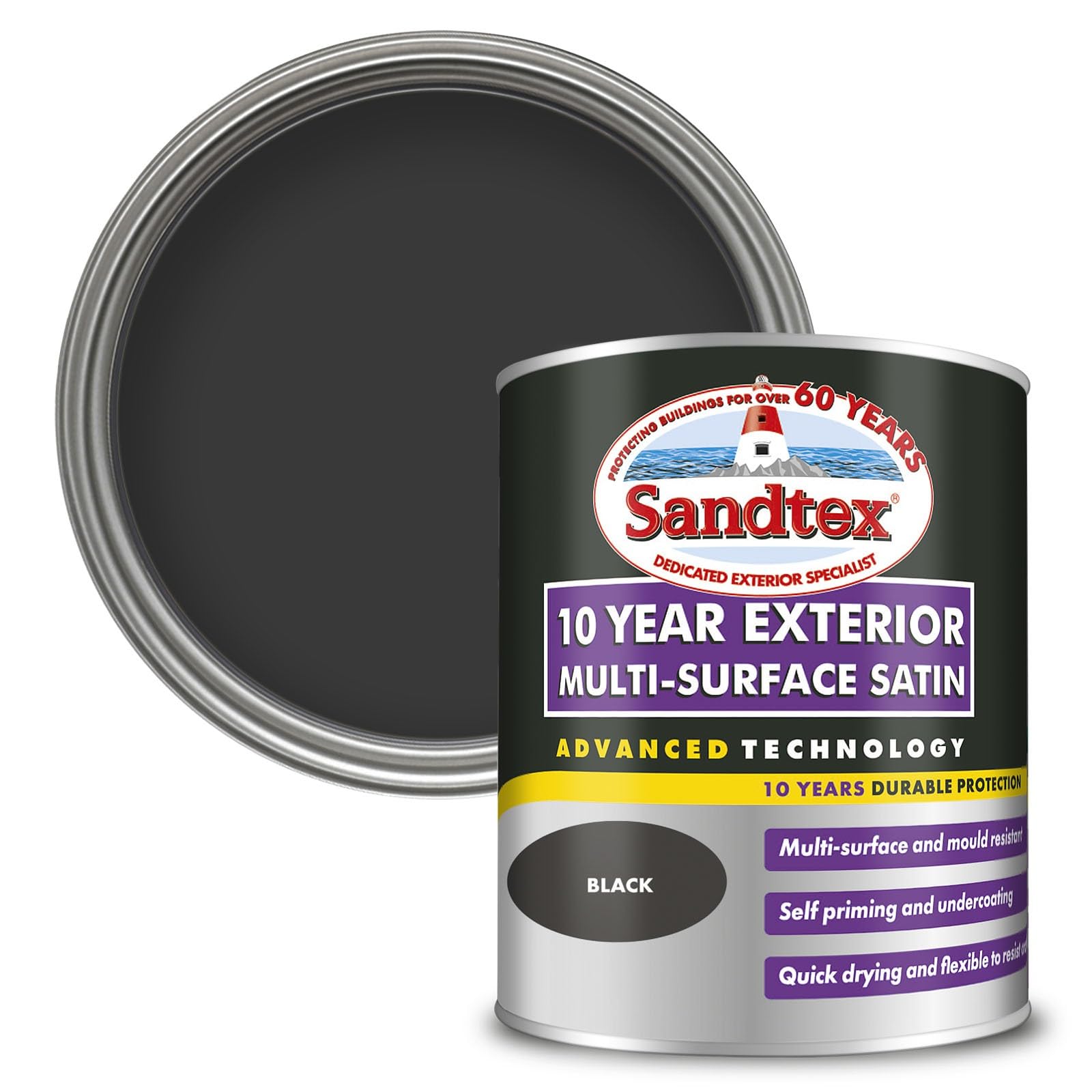 Sandtex 10 Year Multi Surface Satin Paint 750Ml Black