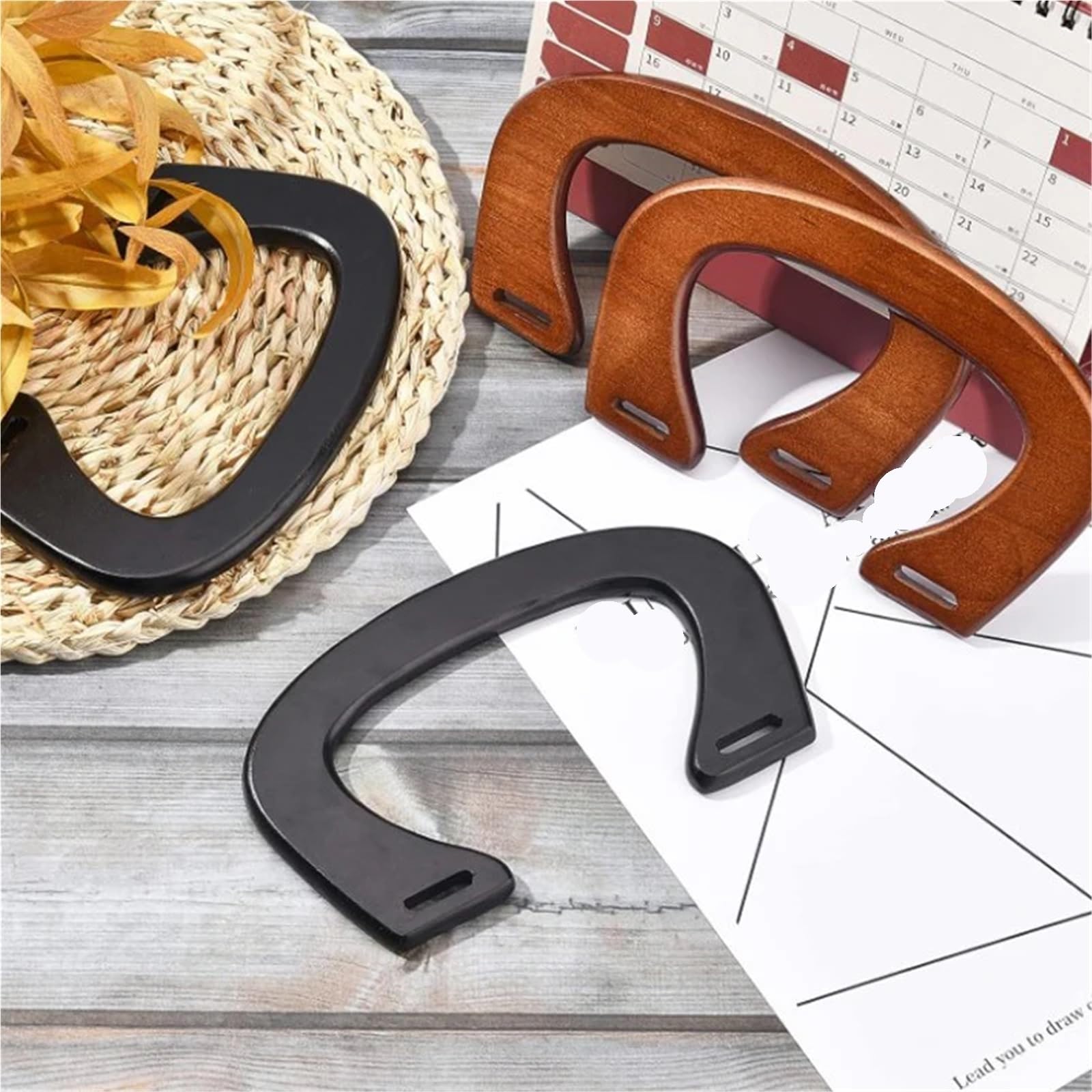 MRKU Asa de Madera para Bolso, Accesorios para Bolsos, Manualidades, Bricolaje, 4 Piezas, Repuesto para Cartera, Hombro, Ganchillo, Paja de Playa, Forma de C