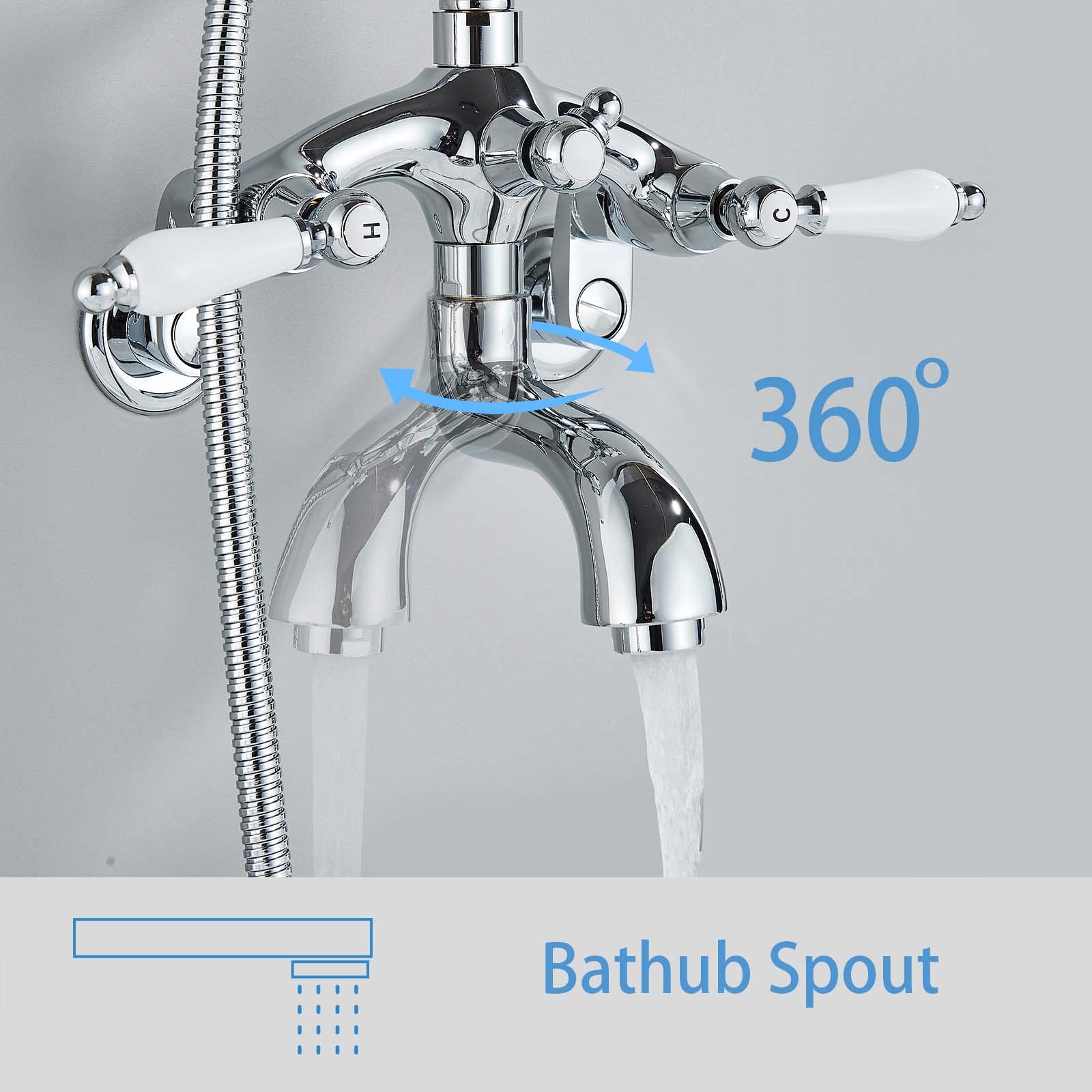 Ackwave Shower System Clawfoot Tub Shower Faucet Kit Chrome Polished Shower Faucet with Handheld Shower Head Set Wall Mounted 2 Handle Telephone Shape Vintage Style