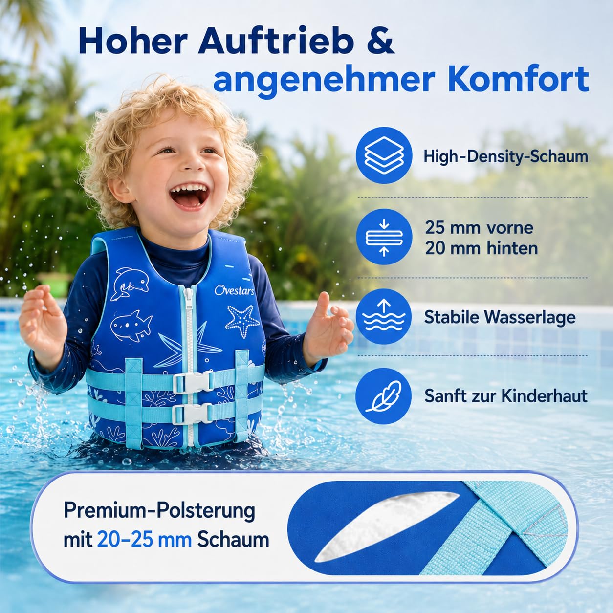 Schwimmweste Kinder 2-9 Jahre – TÜV geprüfte Schwimmhilfe & CE-zertifizierte Schwimmlernweste aus weichem Schaum – Bequeme Passform, hoher Auftrieb, ideal für Schwimmtraining & Wasserspaß