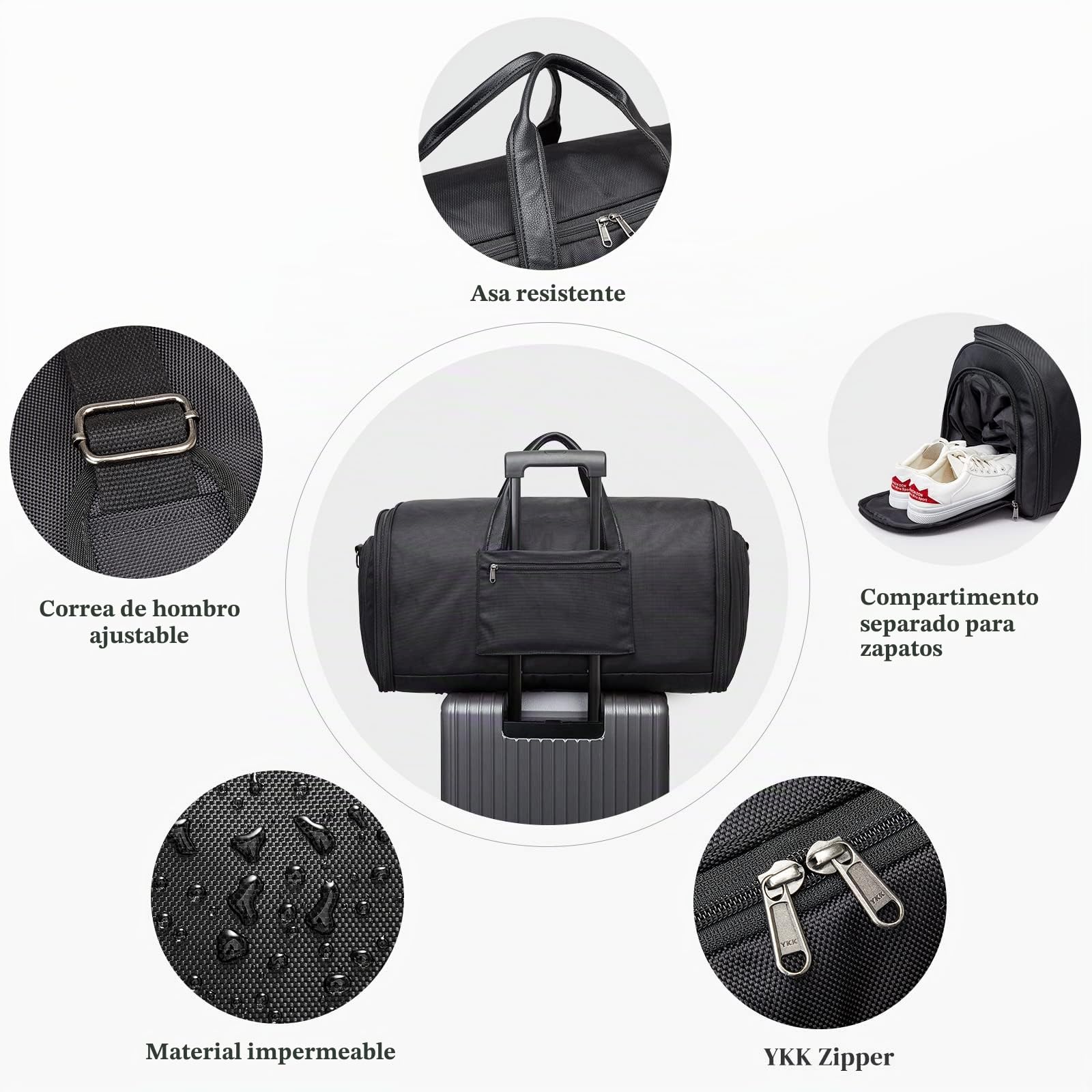 S-Zone Bolsa de Viaje Convertible de 50 litros, Bolsa de Viaje para Hombres y Mujeres, 2 en 1, Maleta Colgante para Traje de Negocios
