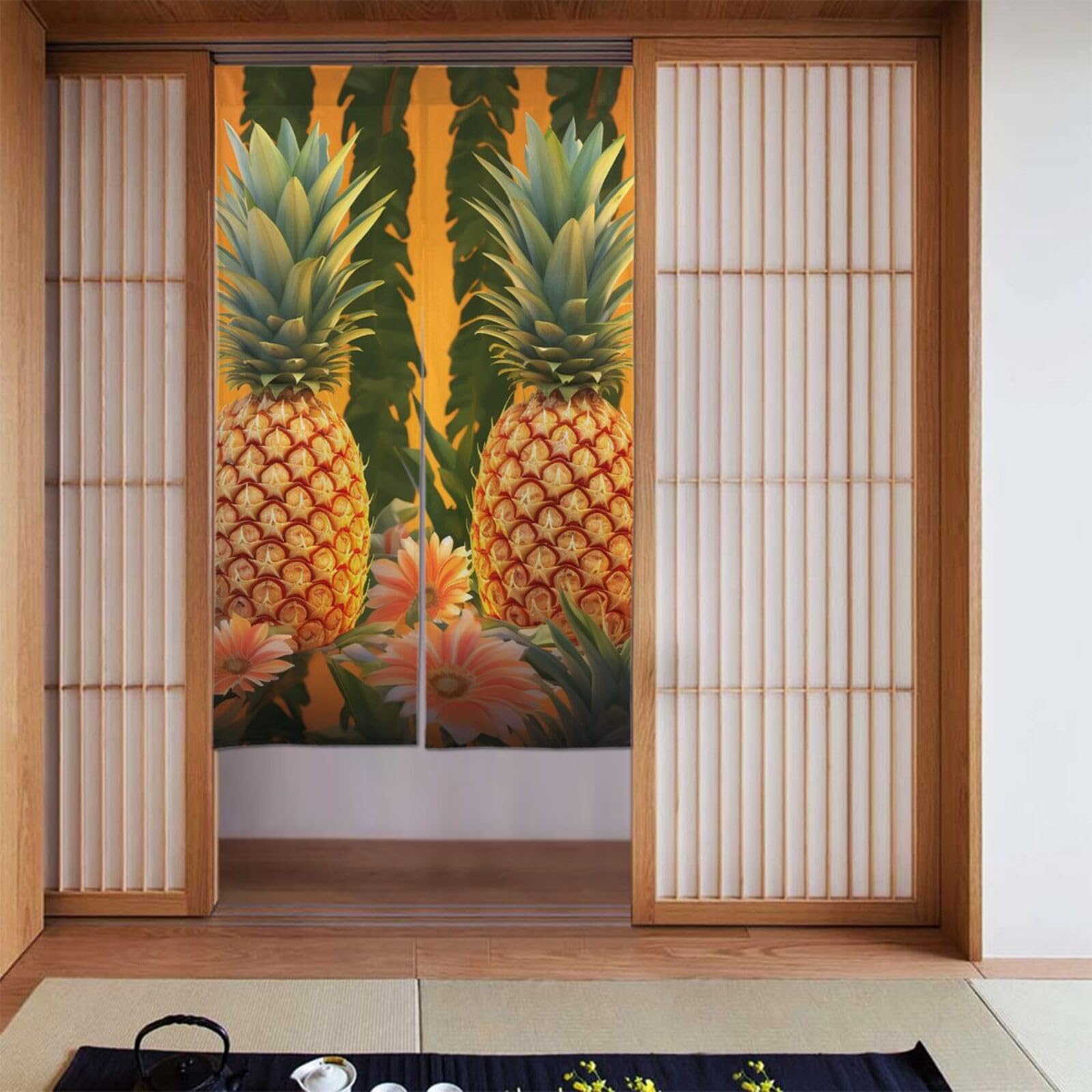 Rideaux occultants pour portes rideau de séparation ananas tropical 86x142cm
