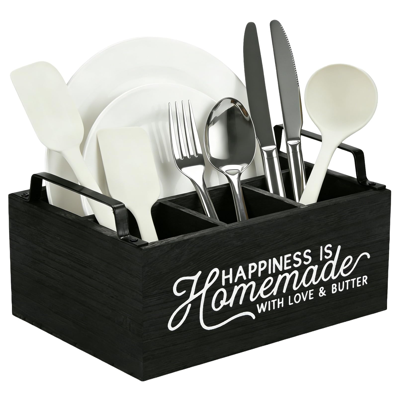 M.J COMFY-LIFE Morden Kitchen Utensil Holder, Farmhouse Kitchen Holder with 3 Compartments, Countertop Organizer for Space Saving Storage Solution for Cabinet Table, Dining Room, Black