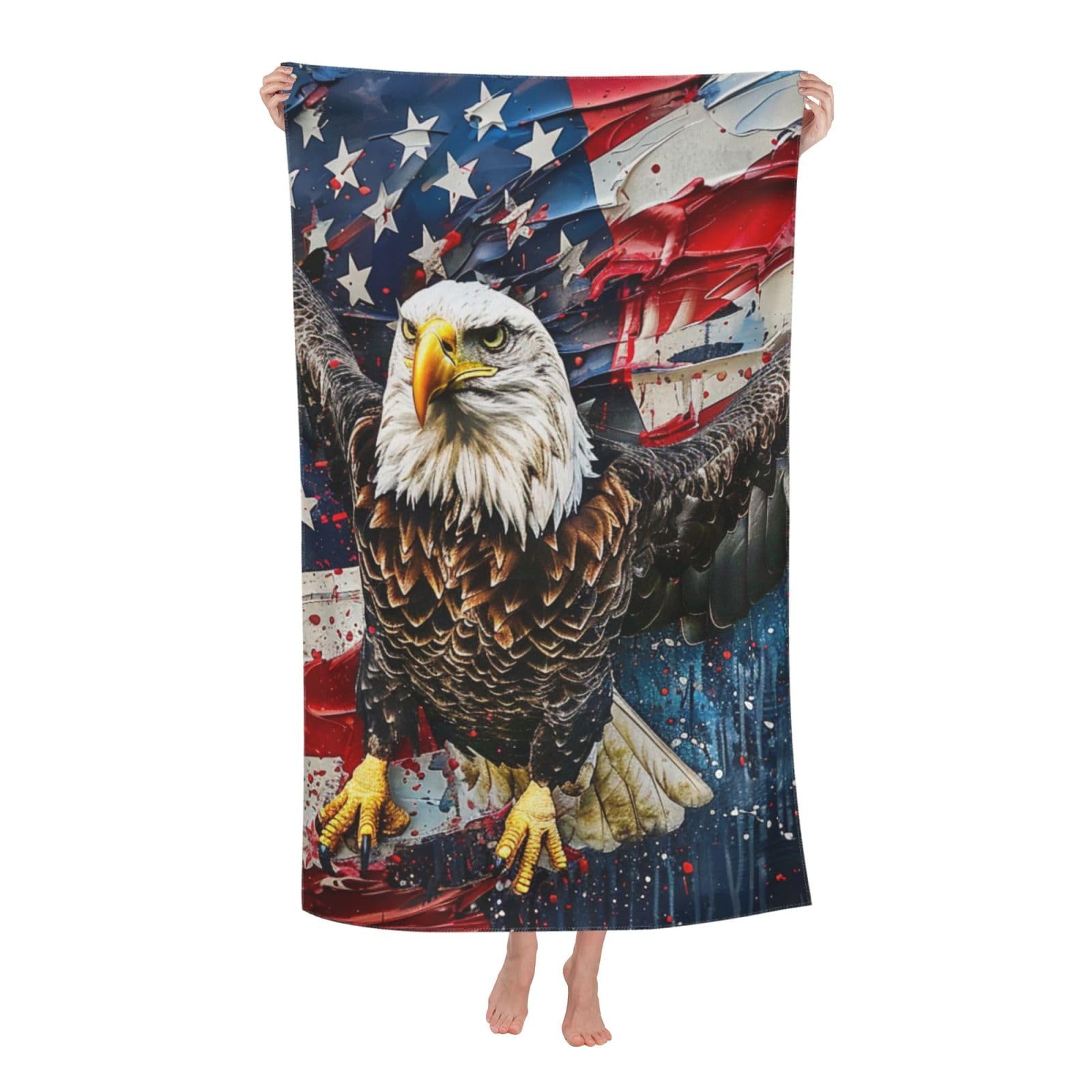 BWWHCCTI American USA Flag Eagle Printed Quick Dry Bath Towel, Soft Microfiber Towels Fast Drying Beach Towels for Travel,Camping,Gym,Swimming,Yoga