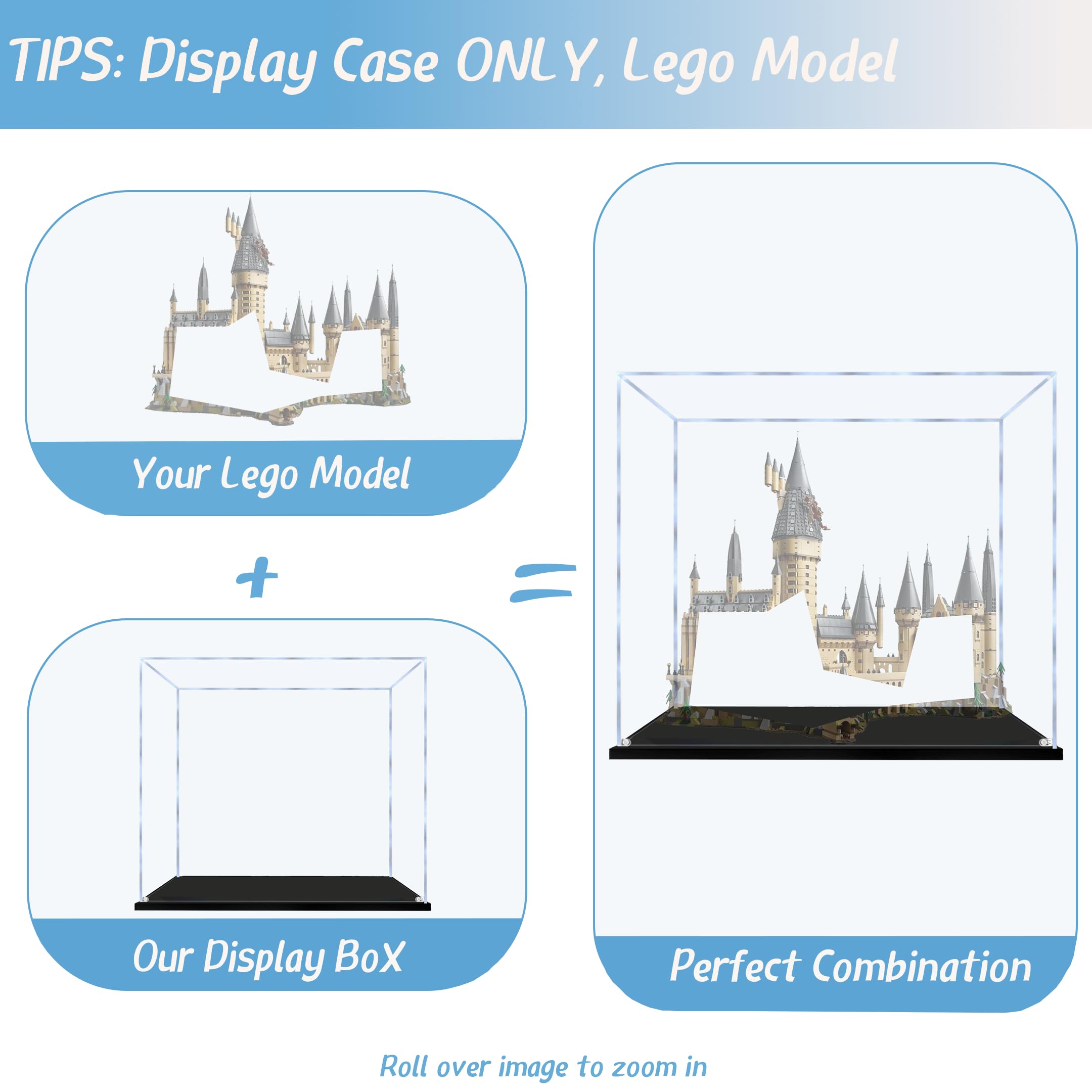 Acryl-Vitrine für Lego 71043 Schloss-Bauset, staubdichte transparente Box, Vitrine – nur Vitrine, Schaukasten kompatibel mit Lego 71043 (3 mm, schwarzer Sockel)