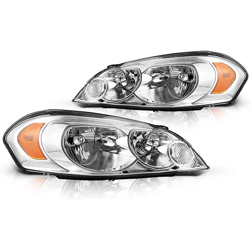 Impala Headlight Assembly From Torchbeam Compatible with 2006-2013 Impala 06 07 Monte Carlo Replacement Headlamp Chrome Housing Amber Reflector Clear Lens