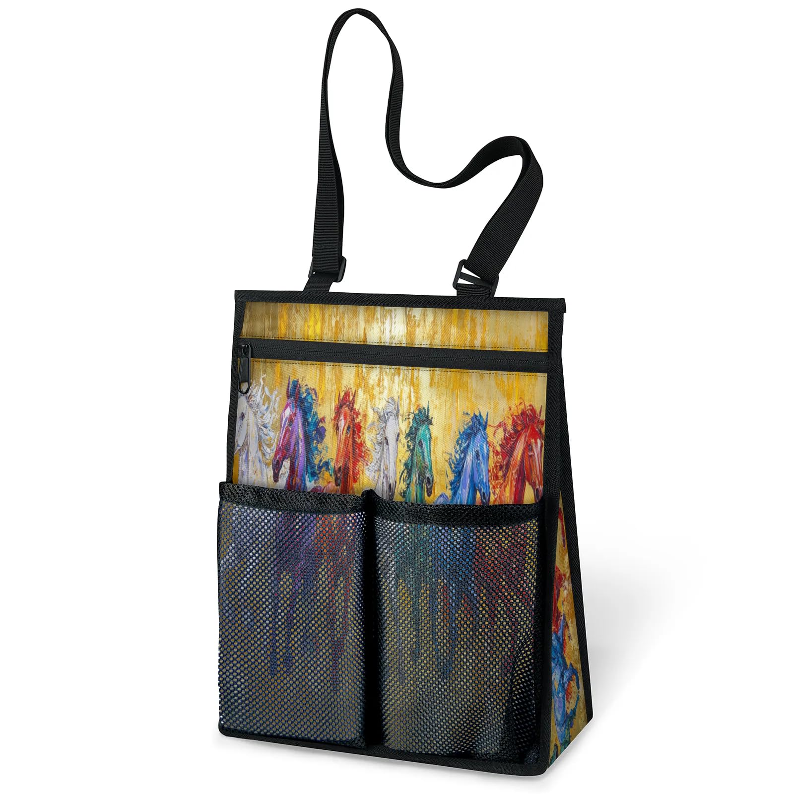 Ourtheme Horses Running Painting Portable Shower Bag for Travel Gym Camp Beach Tote Shower Caddy Bags Hanging Toiletry