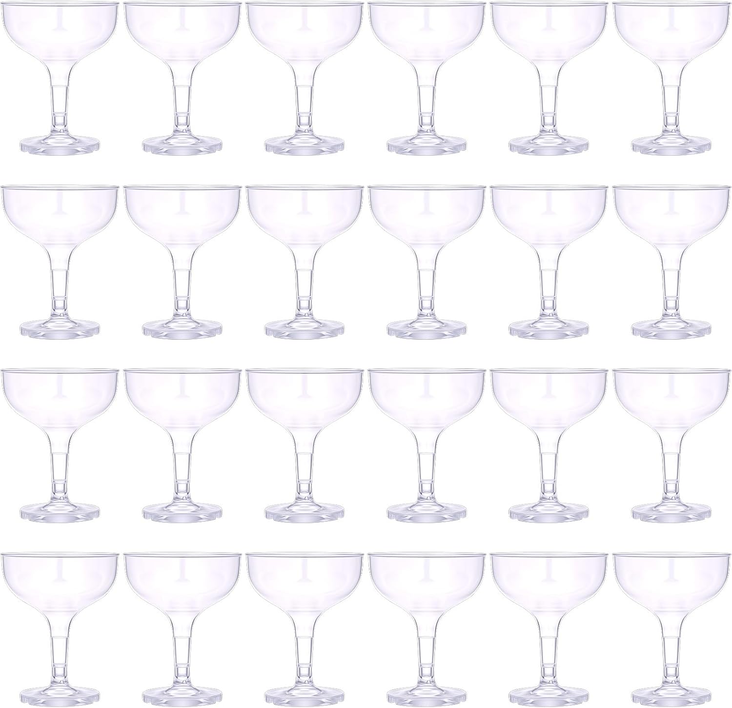 24 Pcs Champagne Tower Glasses Set, 5 oz Plastic Champagne, Unbreakable Margarita Coupe, Stackable & Shatterproof Disposable Stem Glasses for Wedding Birthday Party Bar (Clear)