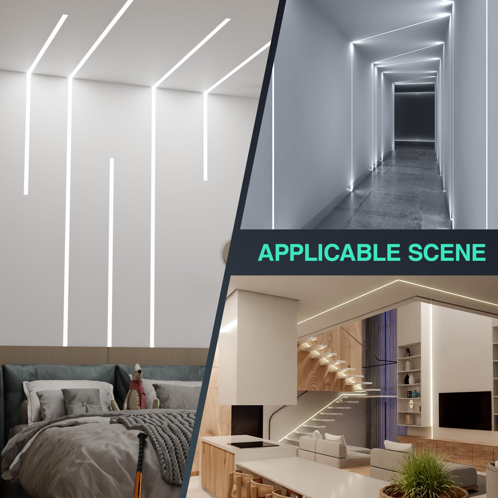 Profilé Aluminium LED Encastrable 2m × 38 Pièces (2000×64,2×13,8 mm) – Profilé Alu pour Ruban LED ≤20 mm avec Couvercle Opalin, Rail Cache Placo/Mur/Plafond, Goulotte pour Bande