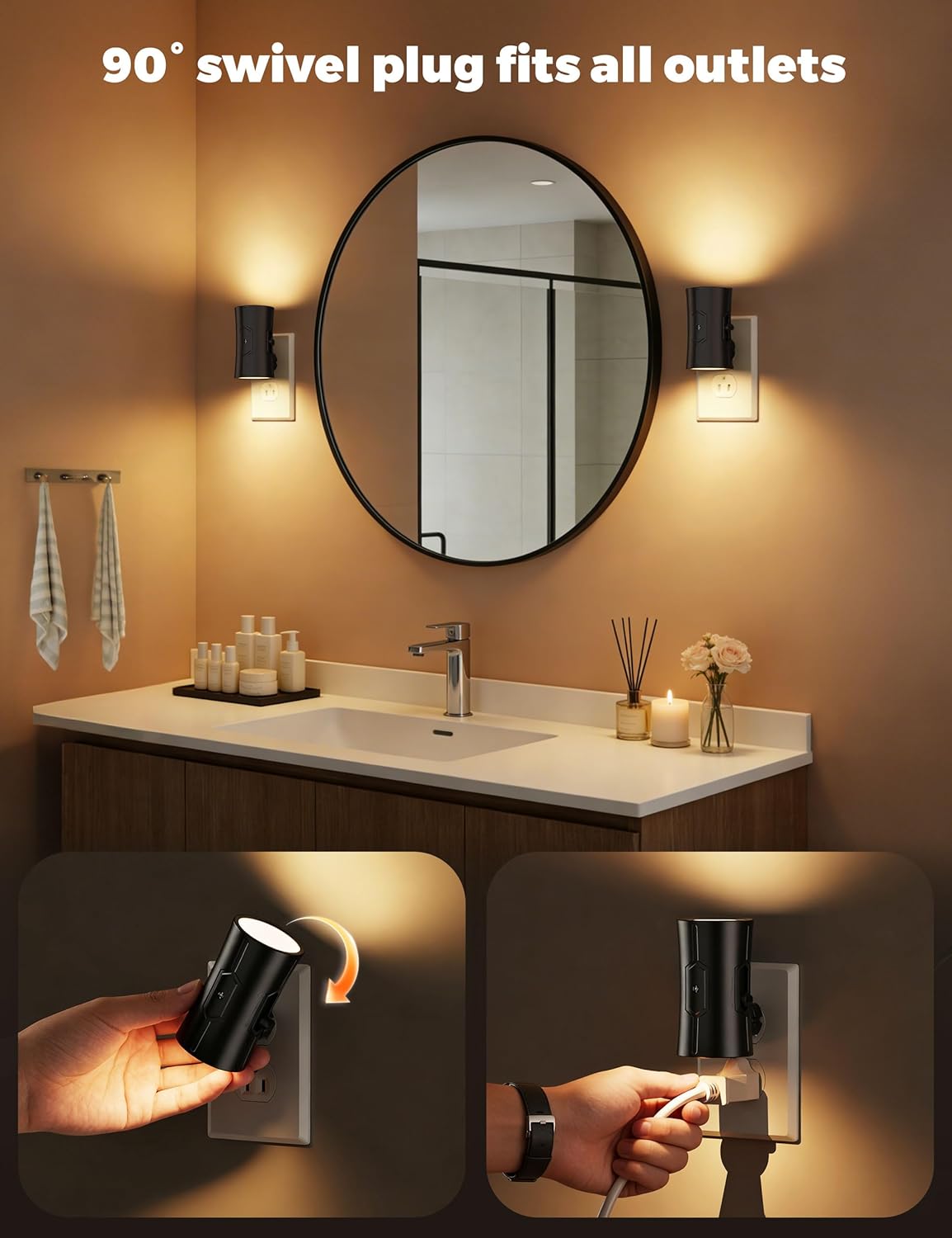 Night Light, 2-Pack Dimmable Plug-in Night Light with 90°Rotatable Plug, 0-100LM Adjustable Brightness, 3000K Warm White, 1W Ultra Low Energy for Bedroom, Hallway, Bathroom, Kids Room - Image 5