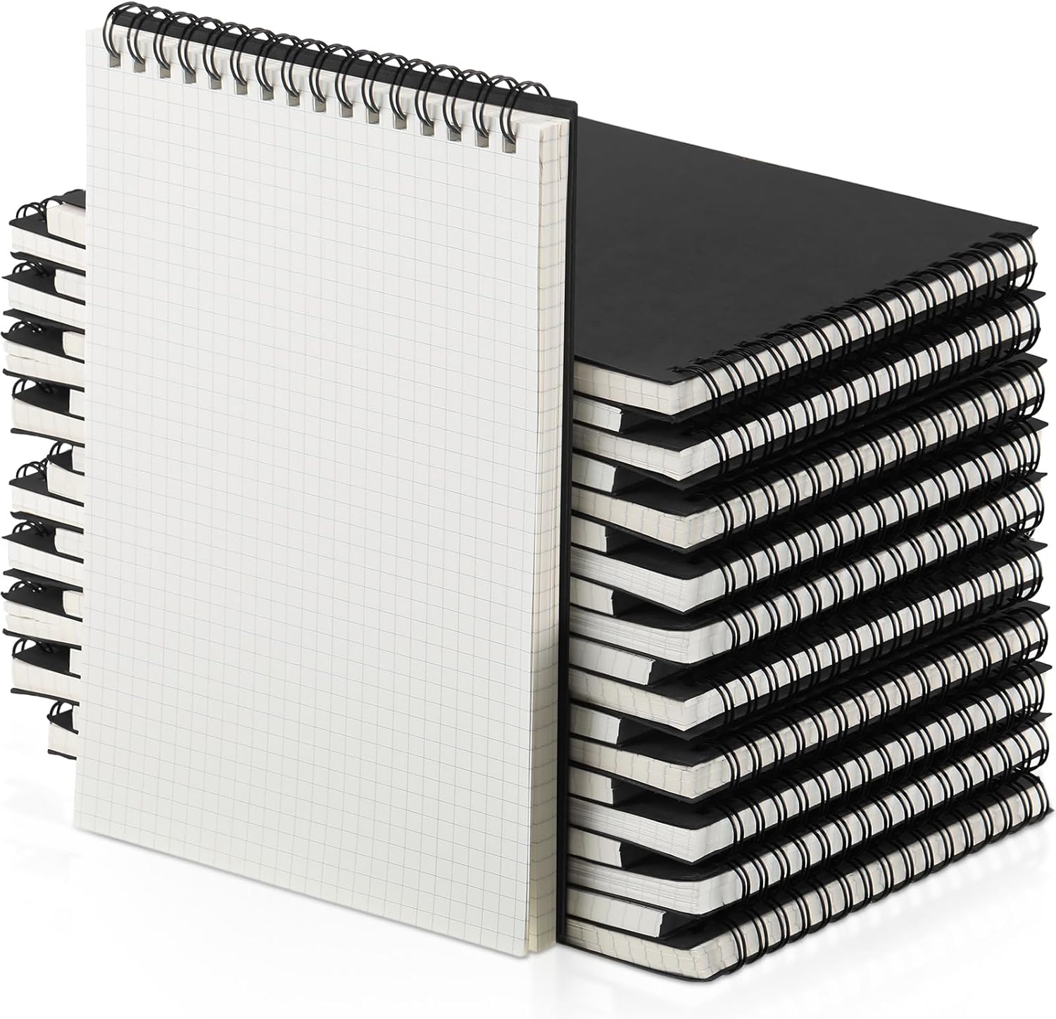 Engrowtic 24 Pack Graph Paper Spiral Notepad A5 Top Wirebound Notepad Grid Notebook Steno Pads Memo Notebook Grid Paper 140 Pages for Writing Sketching Drawing Office Supplies (Black)