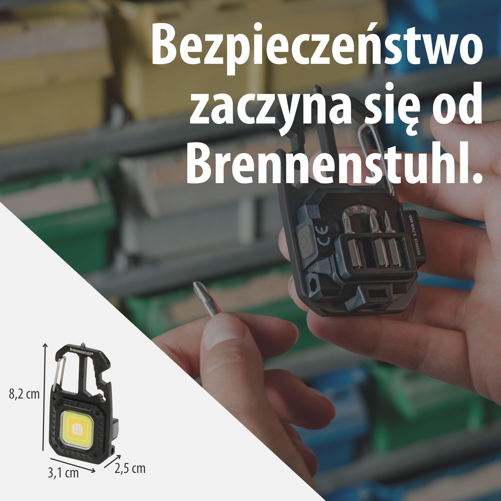 Brennenstuhl Mini LED Latarka MTL 600 A (akumulatorowa latarka warsztatowa 600 lm, 7 trybów świecenia, brelok do kluczy, otwieracz do butelek, końcówki i klucze – np. na wypadek awarii lub na kemping)