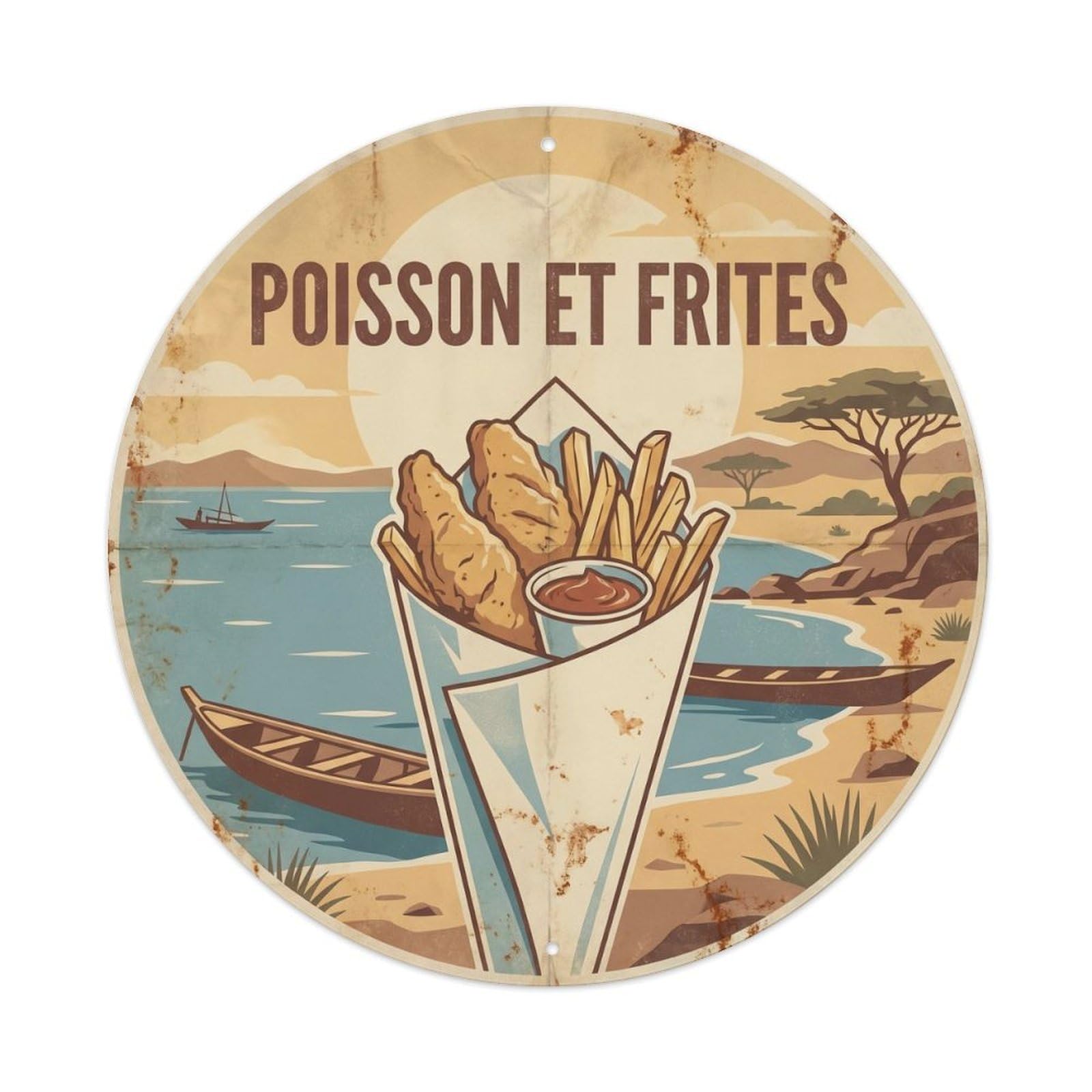 Yrnq 8X8inch Vintage Style Chad Fish And Chips Vintage Coastal Diner Metal Tin Sign