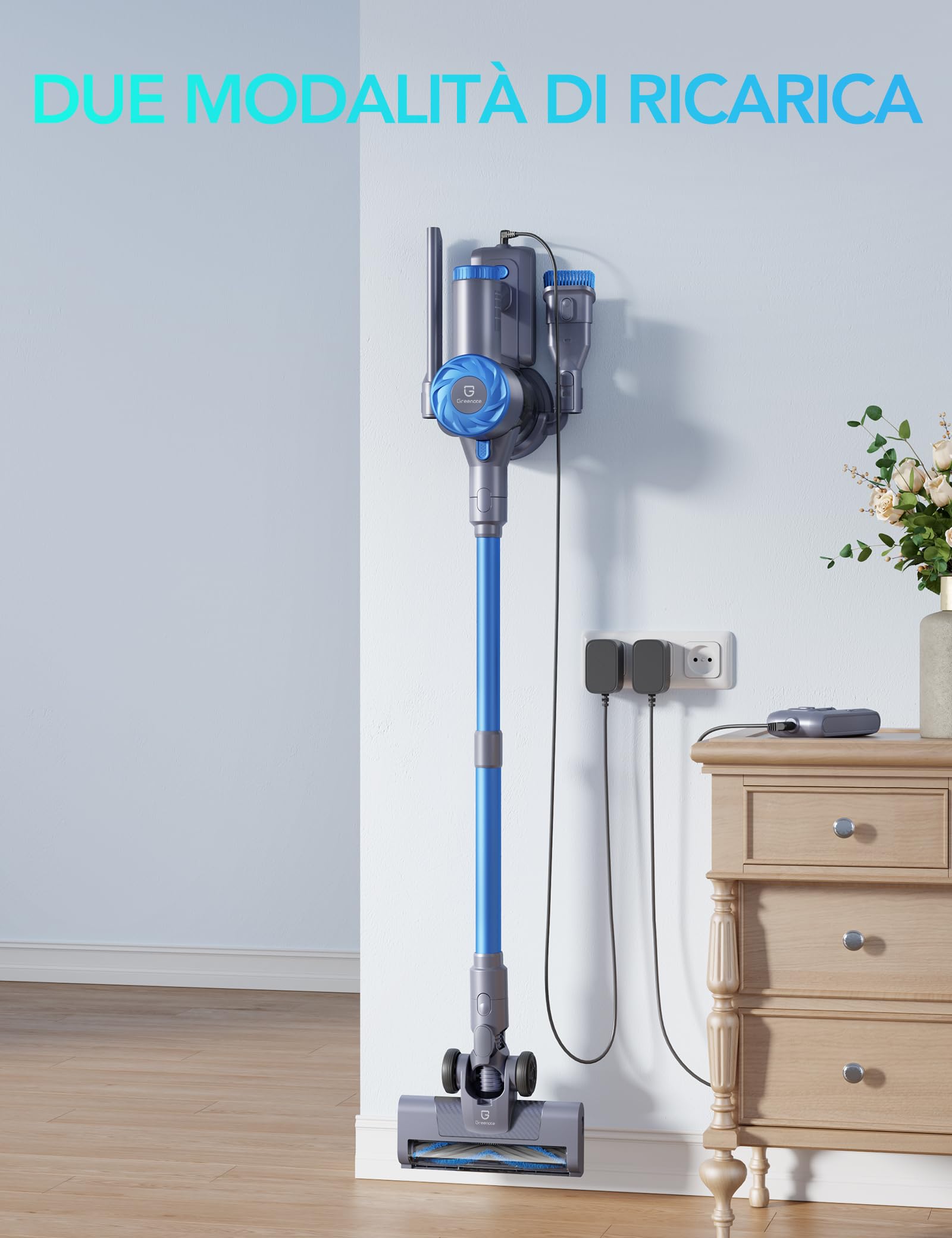 Greenote Aspirapolvere Senza Fili GSC45, Scopa Elettrica Senza Fili Potente 21KPAa/180W, con 30 Mins Batteria Rimovibile, Luci LED, Ultra-leggero Aspirapolvere per Pavimenti, Tappeti, Peli Animali