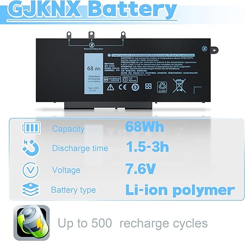Miniatura 2 de GJKNX - Batería de repuesto para laptop de 7.6 V 68 Wh, para Dell Precision 15 3520 3530, Latitude 5280 5288 5480 5580 5488 5590 5591 5491 5495