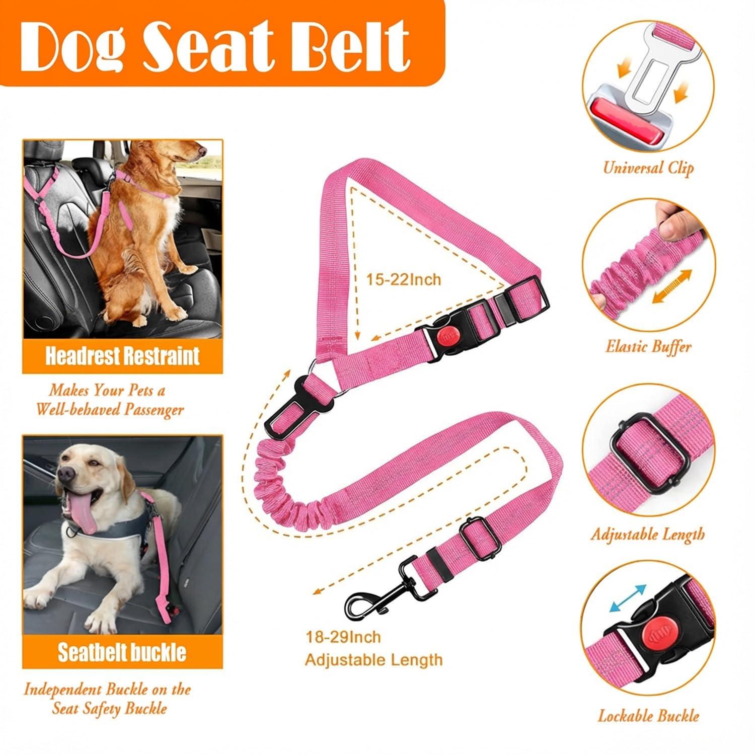 No Pull Dog Harness, Collar & Leash Set | Includes Dog Seat Belt, Collapsible Bowls & Poop Bag Dispenser. Ideal for Training, Walking, Hiking. Fits Small to Large Dogs(Pink-L)