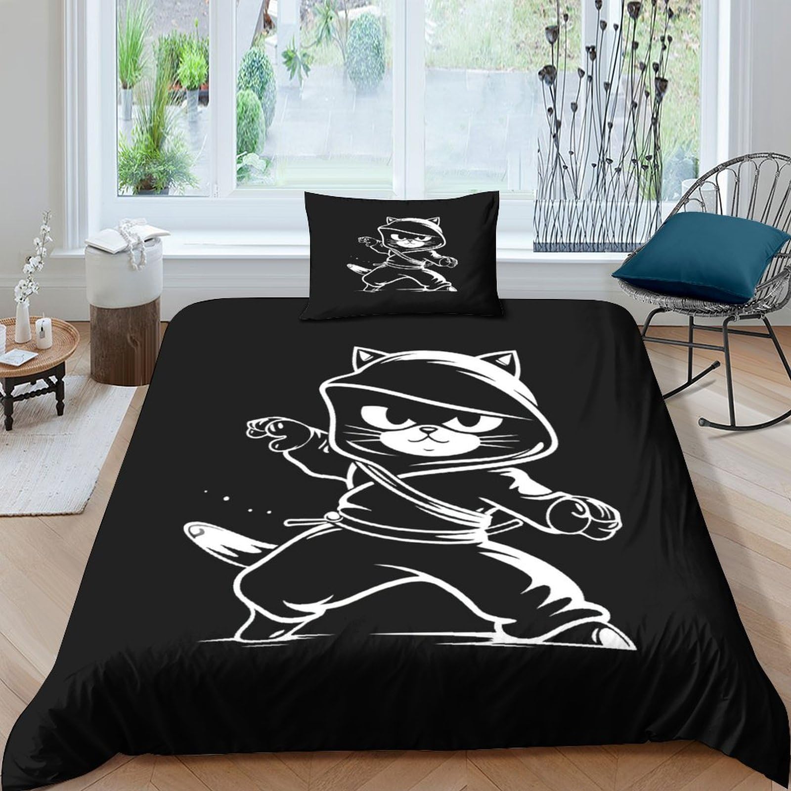 Housse de couette élégante chat noir style qualité hôtelière 135x200 cm