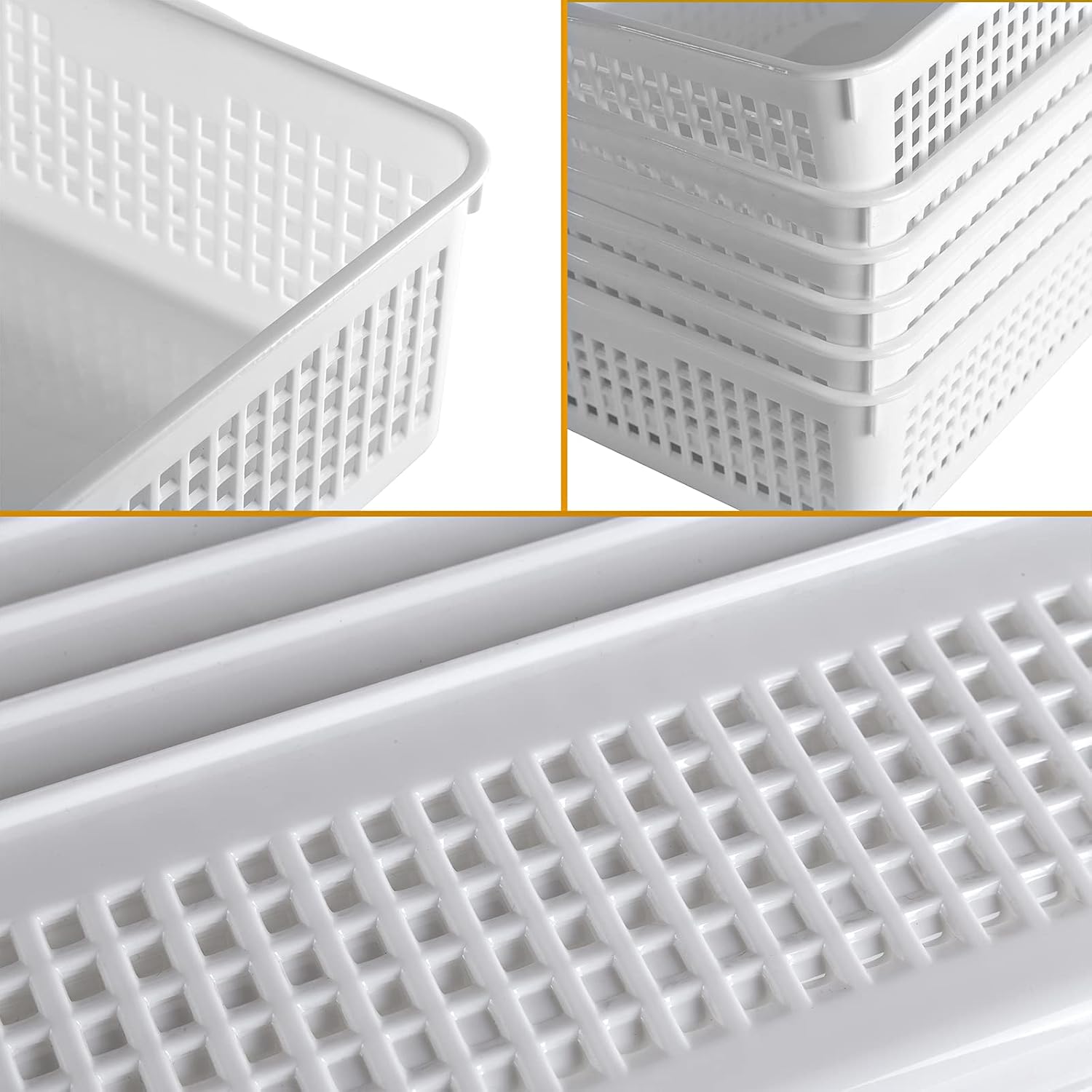 Eslite A4 Size Plastic Storage Basket,Desktop File Paper Letter Organizer Tray, 6-Packs (White+Grey)