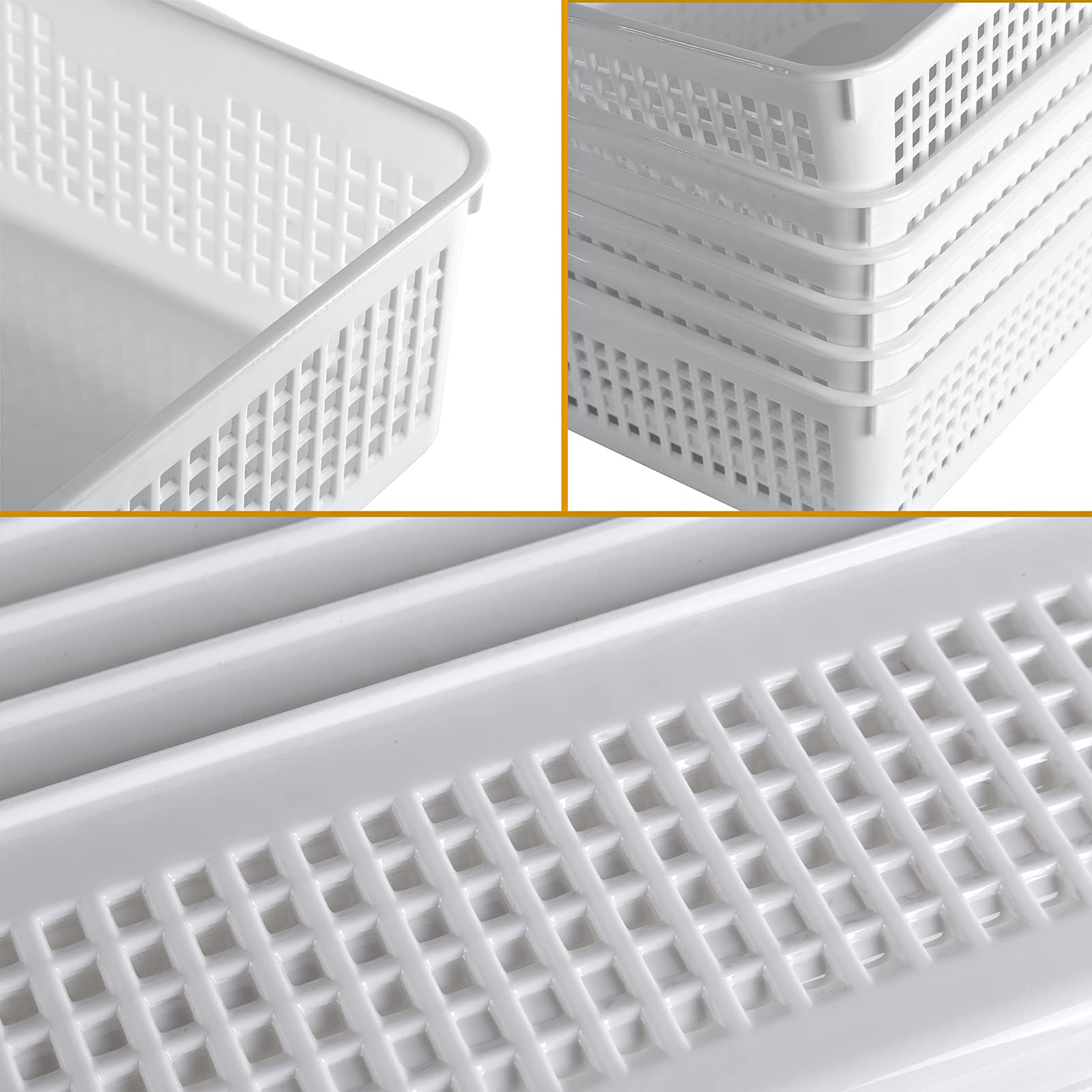 Eslite Lot de 6 paniers de rangement en plastique format A4, plateau de rangement pour documents et lettres (blanc)