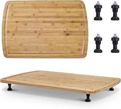 Carbonized Bamboo Stovetop Cover & Cutting Board 30"x21" - 0.8" Extra Thick Board with Feet, Juice Grooves & Heat Resistant Legs for RV, Kitchen Island & Counter