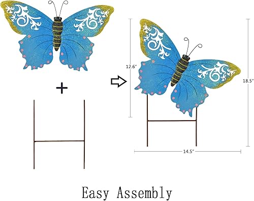 Miniatura 6 de Aecipl Decoración de jardín de metal con estacas de mariposa para patio, decoración de césped para interiores y exteriores, estaca para plantas,