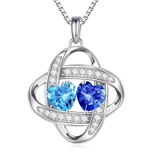 Iefil Birthstone Necklace for Women - 925 Sterling Silver Love