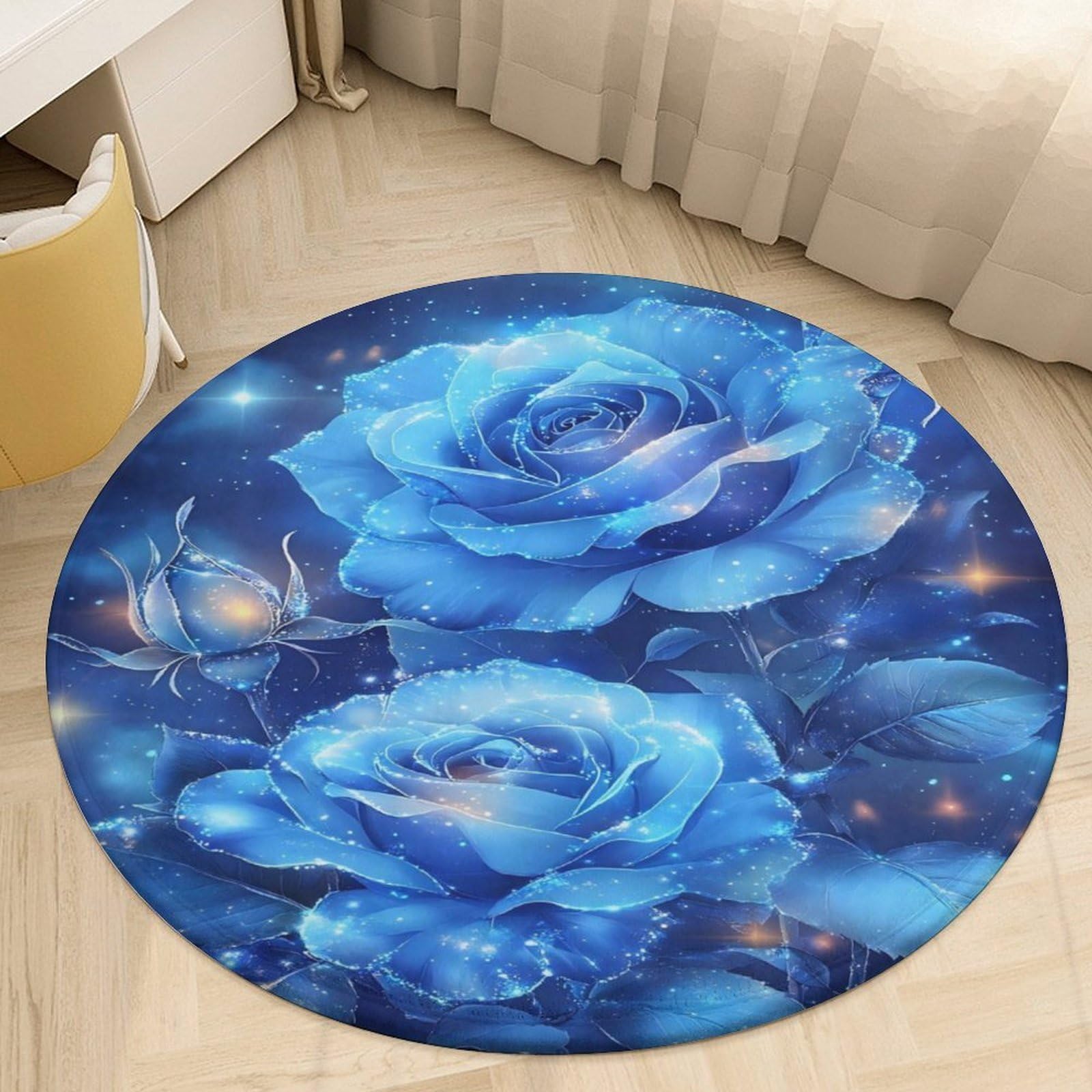 Tapis rond motifs roses bleues antidérapant | Tapis sol de cuisine