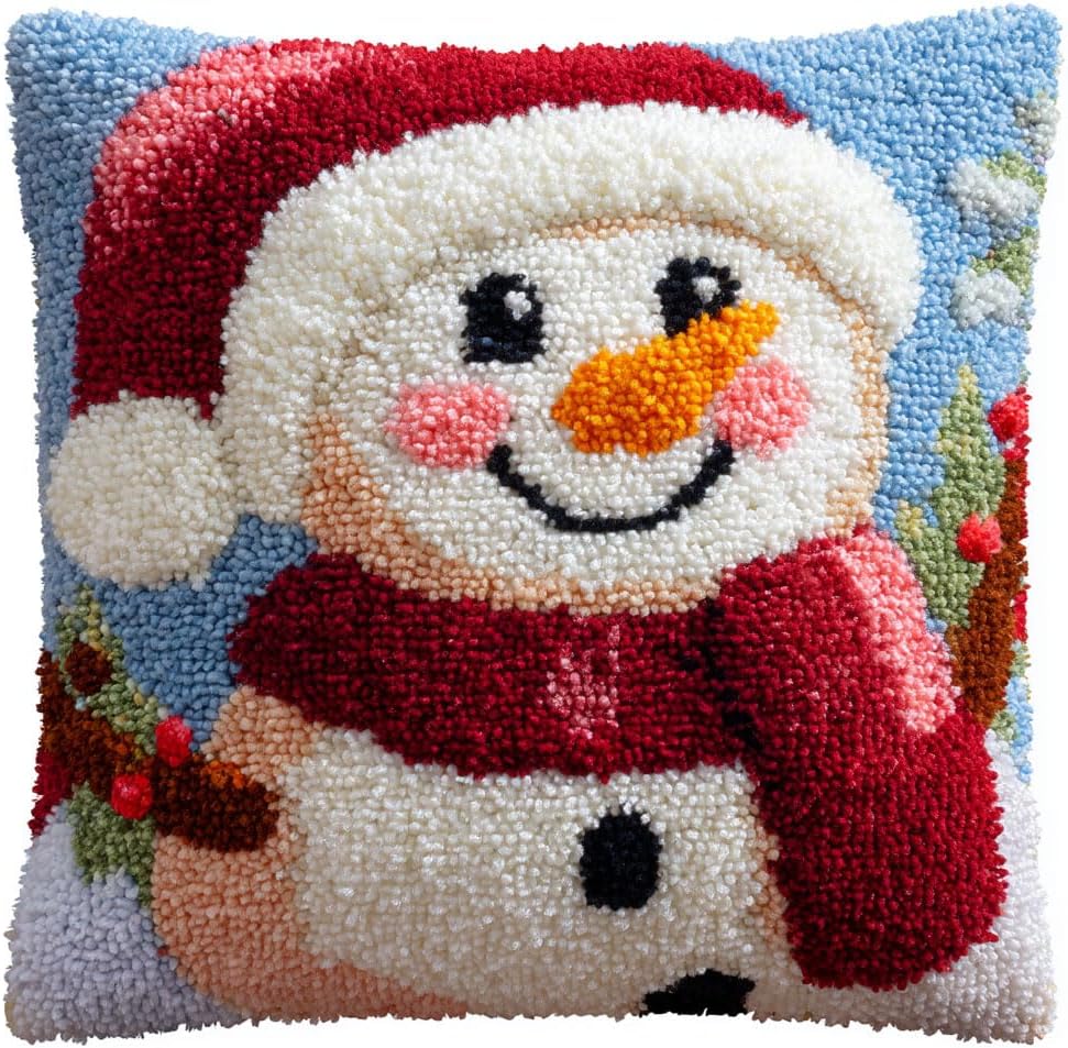 AMBATTERY Latch Hook Kits Pillow Cartoon Bell Crochet Yarn Preprinted Pattern Needlework Kit DIY Pillowcase Hook Rug Crafts Kits,Handmade Pillow Cover Cushion 17x17inch