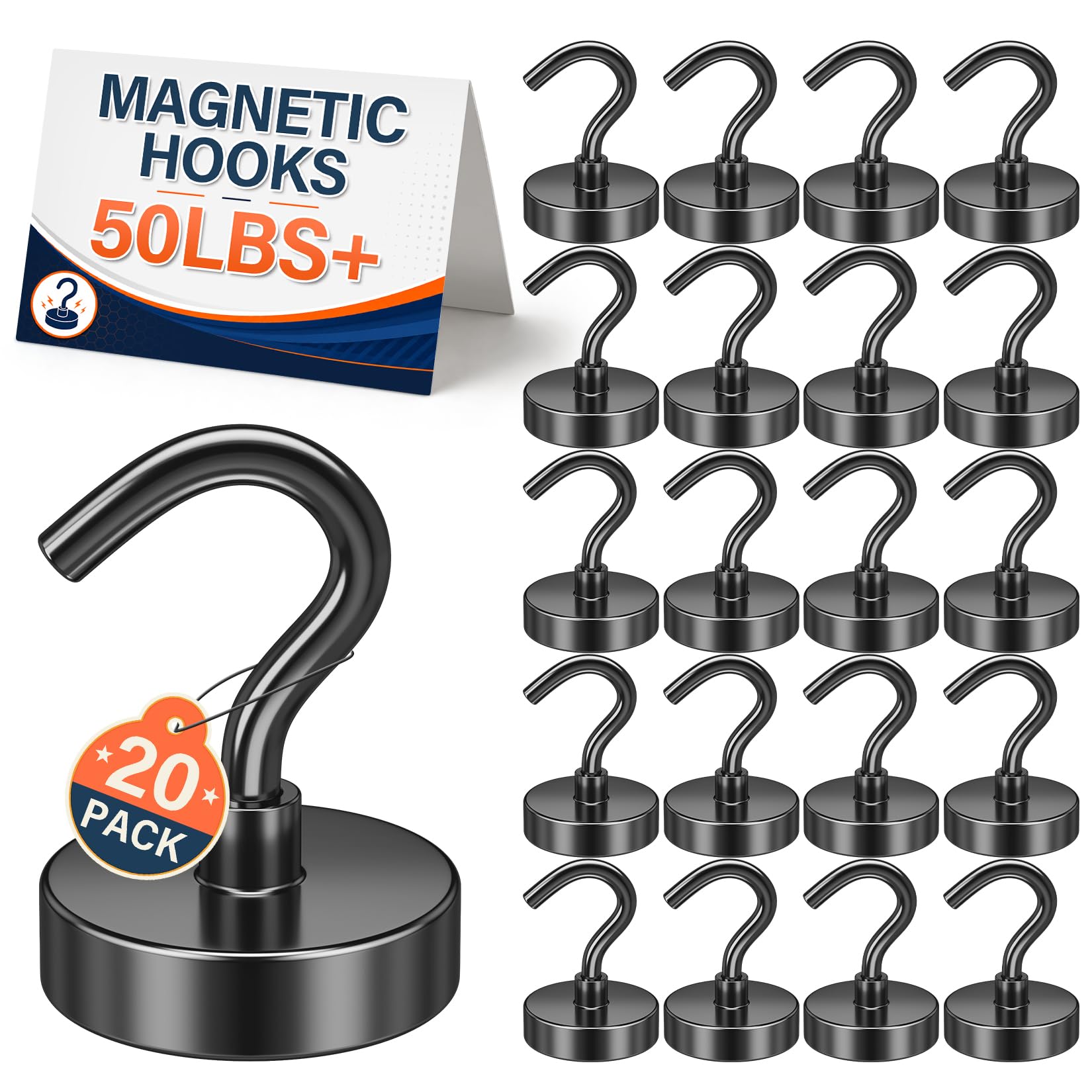 FINDMAG Magnetic Hooks for Cruise Cabins, 20 Pack 50LB+ Black Magnet Hooks