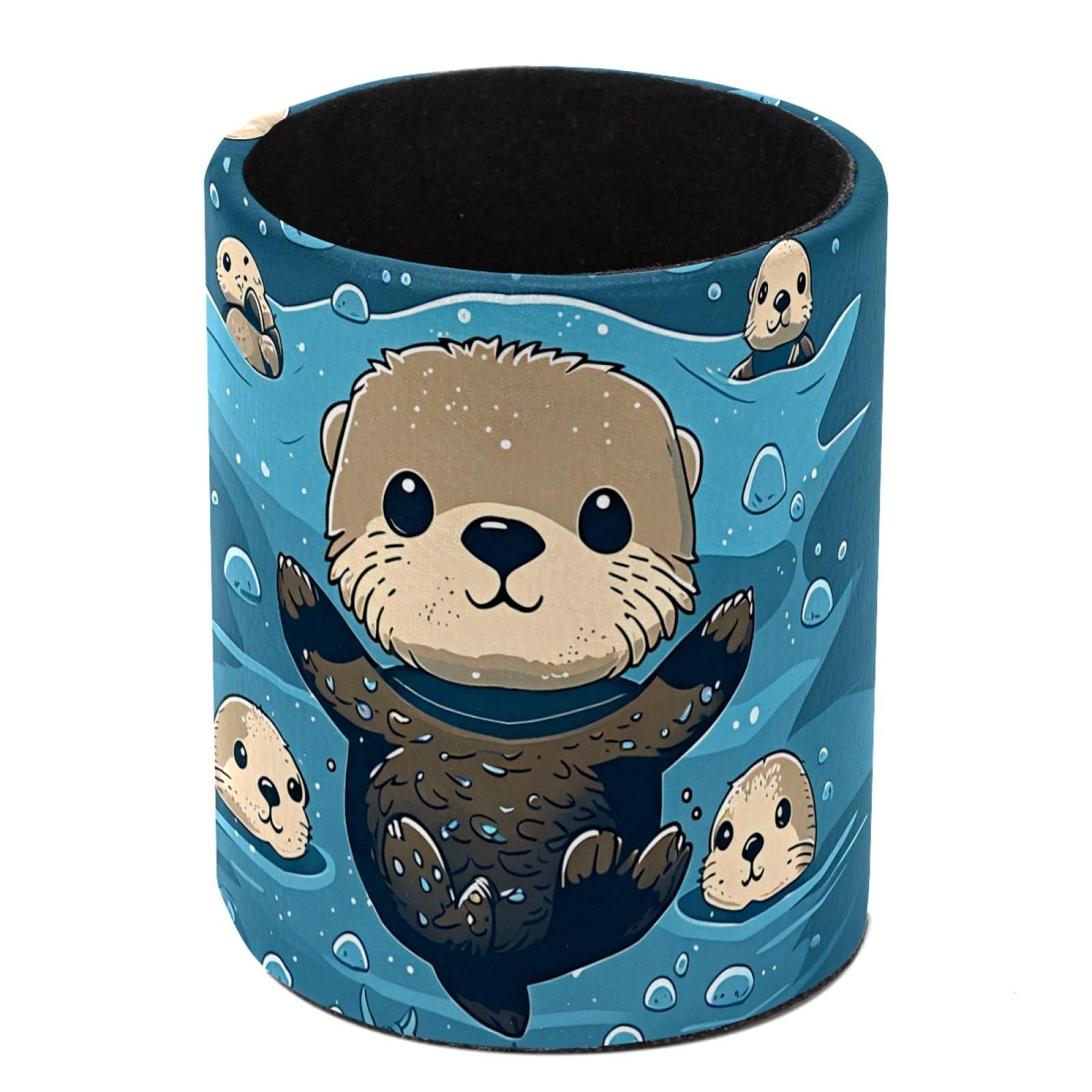 FWJZDSP Sea Otter PU Leather Pencil Organizer, Makeup Brush Holder, Office Decor and Desk Accessories Durable